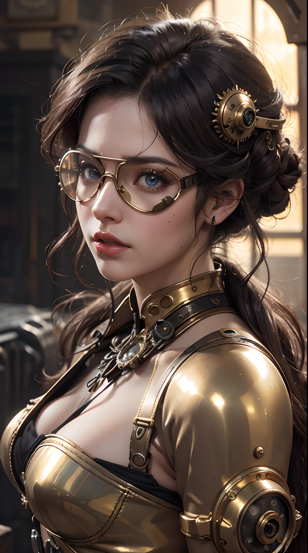 (best quality,4k,8k,highres,masterpiece:1.2), ultra-detailed, (realistic,photorealistic,photo-realistic:1.37), (beautiful detailed eyes, beautiful detailed lips, extremely detailed eyes and face, long eyelashes), studio lighting,physically-based rendering,vivid colors, (Steampunk, Steam Power, Retro-Futurism, Victorian Aesthetics, Gear and Clock Gears, Bronze, Copper, Brass, Goggles, Steampunk Airships, Adventure and:1.2),