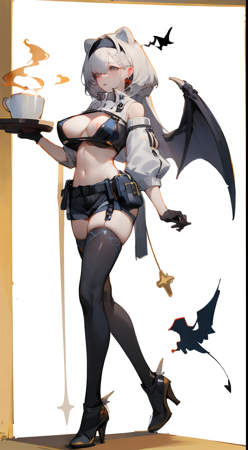 Bigboobs，cropped shoulders，Black over-the-knee stockings，Stand up，standing straight，high-heels，Enchantment，Devil Wings