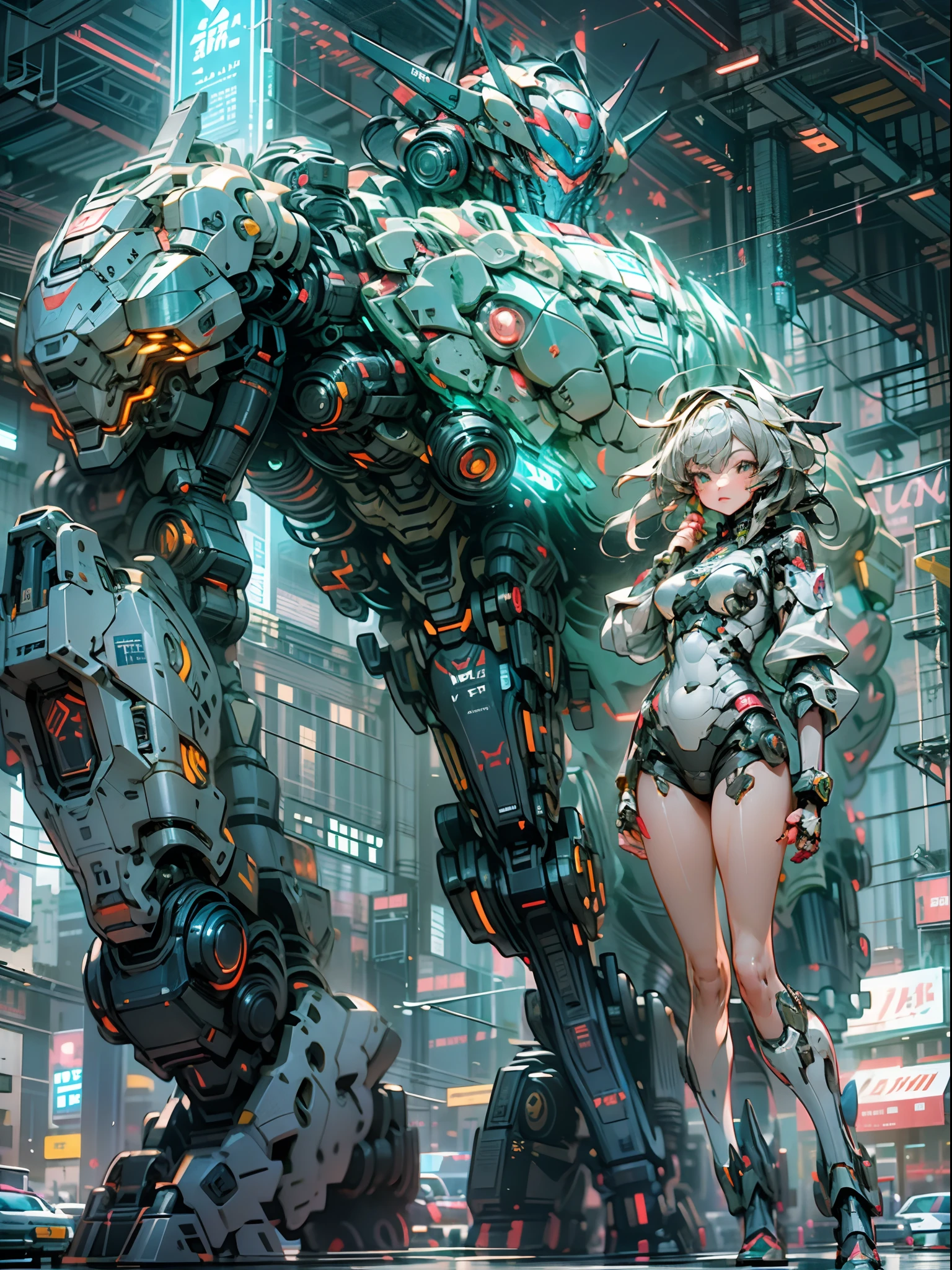 Aerial city cityscape,Hill where the moon shines,nighttime scene,Ruined cityscape,Mechanized blonde girl,The head is human,Half body machine,Left arm fully mechanical,Armament loading,The right arm is a human,reaching out,sulking,full body,from below,Masterpiece, high definition, perfect composition, perfect face, perfect body, golden ratio, 8K,