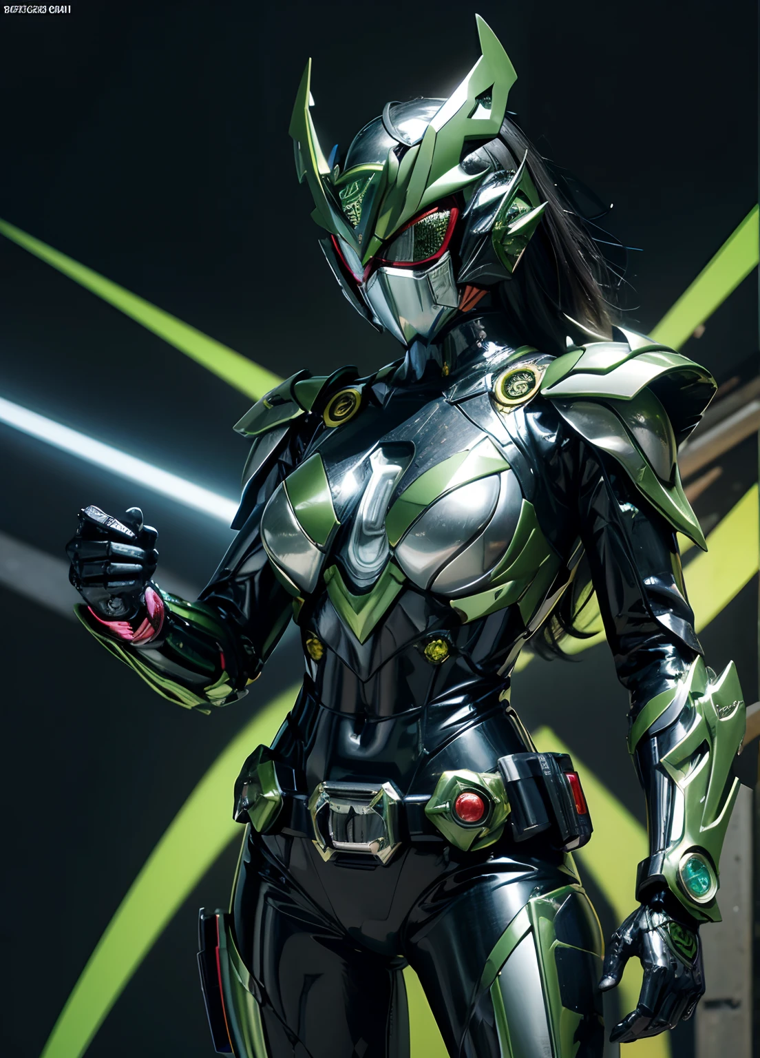 Textured skin, Super Detail, high details, High quality, Best Quality, hight resolution, 1080p, hard disk, Gorgeous beauty,(Kamen Rider),(mask off),(Female Riders),body suit,battle suits,Transformation Belt,Battle Mode,Metal,Transform into Kamen Rider,cyborgs