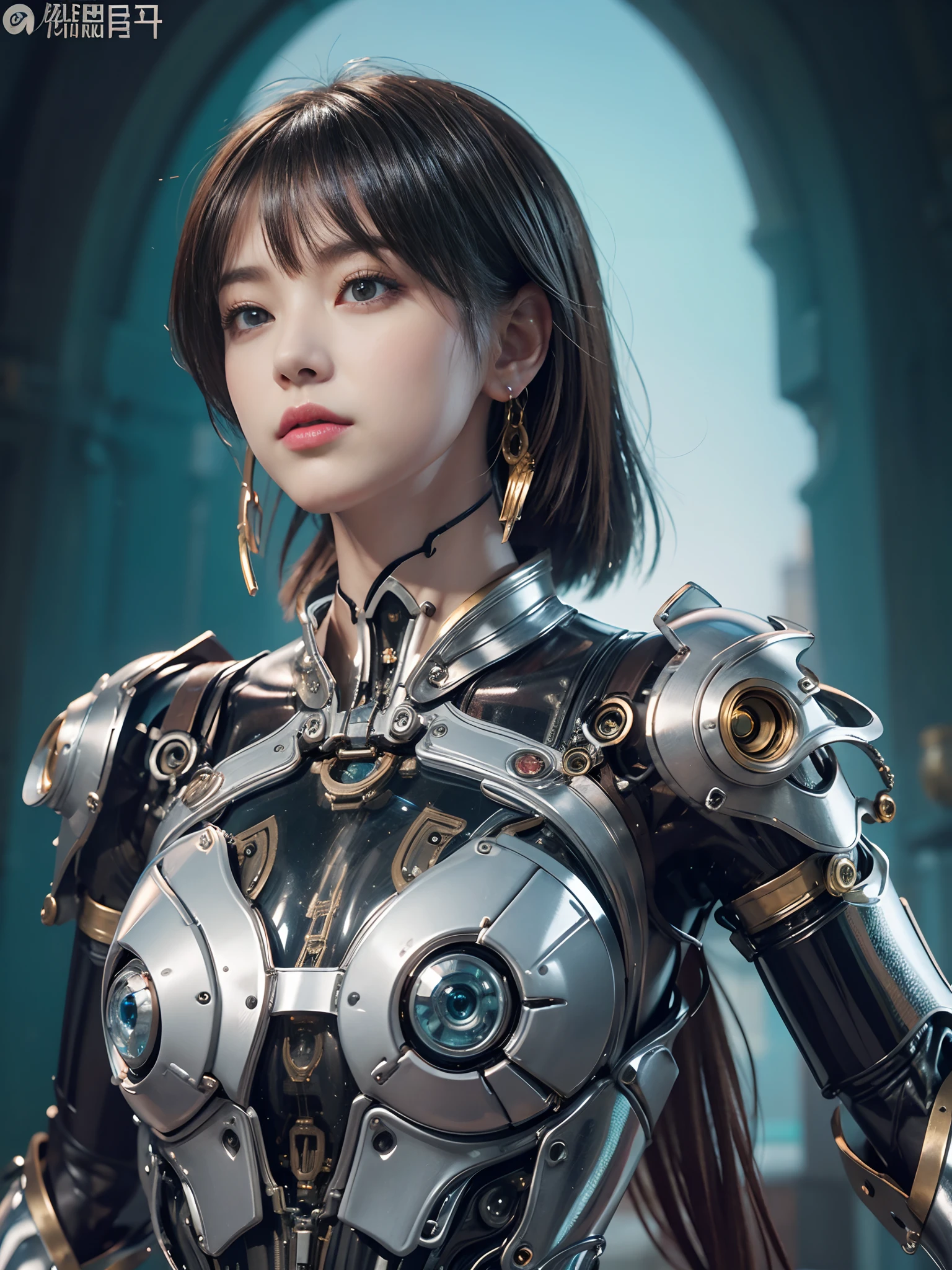 8k, top-quality, (pubic hair beauty)、hight resolution, 逼真, realperson、((masterpiece)), ((top-quality)), (The ultra-detailliert), ((highly contrast)), (a high chroma), (Beautiful detail eyes), ((extremely delicate and beautiful)), (nice hand), ((perfect hand)), (Mechanical cyber city in the background), futuristic cities, 夏天, plein air, Girl on a motorcycle, Medium hair, blonde hair, asymmetrical bangs, beautiful detailed Glass hair, blue eyess, tiny chest, mechanical suit, ((shiny body)), (very shiny body), Clear, jewely、ornament detached、a gorgeous、opulent、magnifica、Illumination scattered throughout the body、Illumination brilliance、Roberto、cyborgs、android、body suit、huge tit、Chest valley、beauty legs
