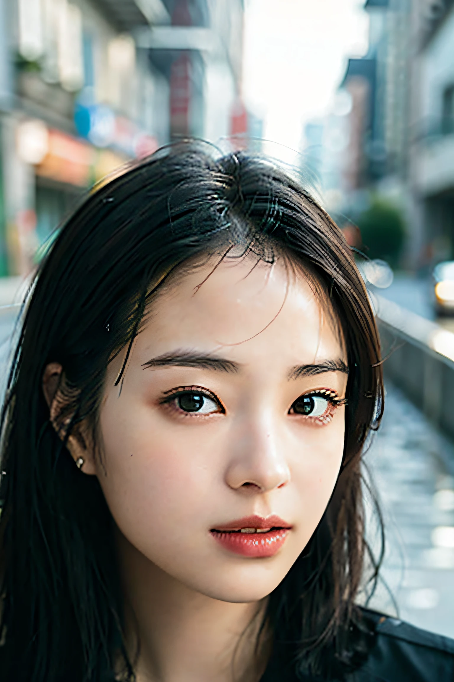 ((Top Quality, 8K, Masterpiece: 1.3)), Sharp: 1.2, Perfect Body Beauty: 1.4, Slim Abs: 1.2, ((Layered Hairstyle, Big: 1.2)), Dancer, (Rain, Street: 1.2), Wet: 1.5, Highly Detailed Face and Skin Texture, Detailed Eyes, Double Eyelids, Aspect Looking at Camera