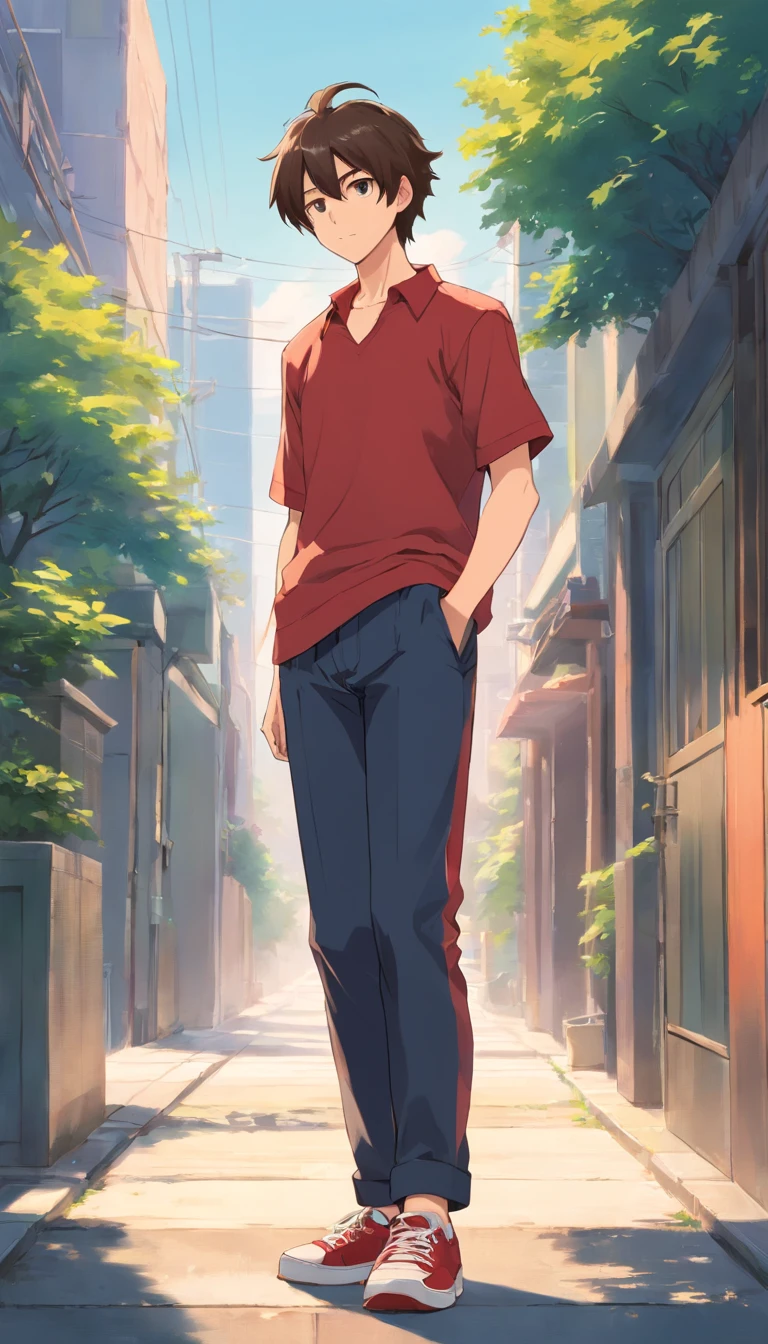 Young men,Ordinary look,medium build,Greasy hair,The eyes are sinister。He wears a flowery red shirt and black pants,There are worn sneakers on the feet。