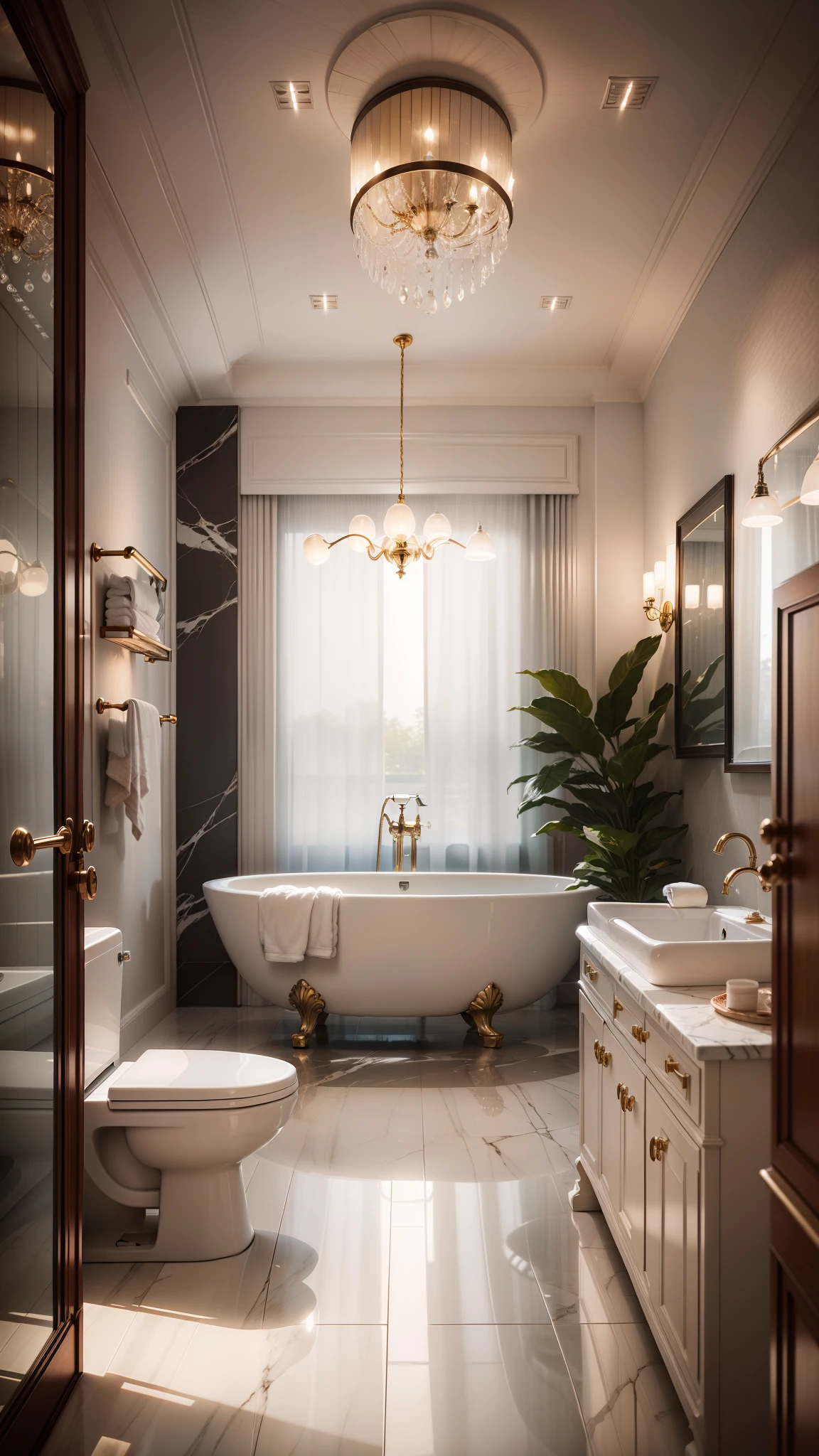 "Luxury, modern bathroom interior design with a bit of sophistication and elegance.",day, 8k uhd, dslr, soft lighting, high quality, film grain, Fujifilm XT3