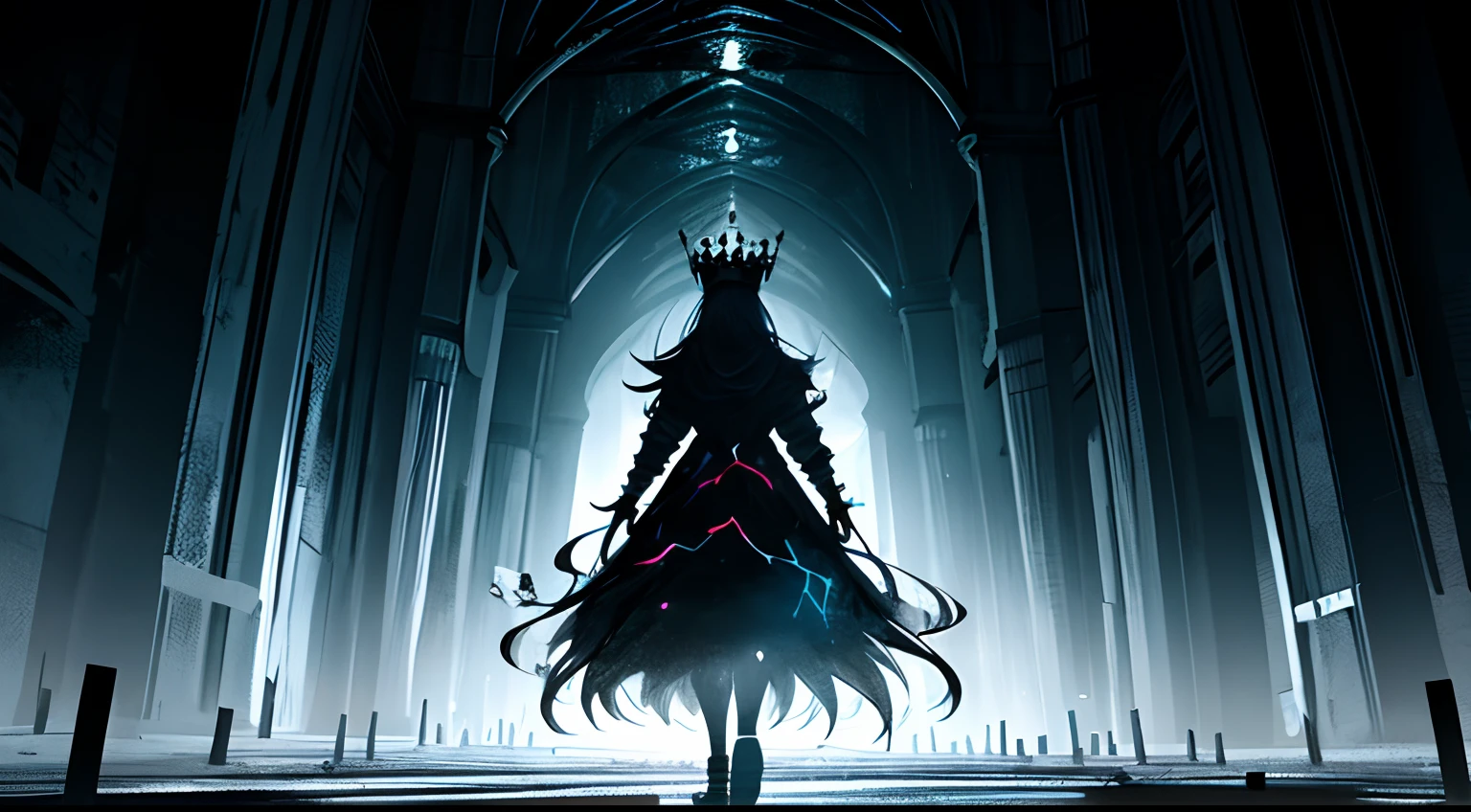 an illustration depicting a person emerging from the darkness, leaving behind a dark, oppressive room. This person could be standing, wearing a crown with determination, symbolizing resilience and the courage to face one's problems and not give up, even when circumstances are difficult, glow effect, hyperdetailed