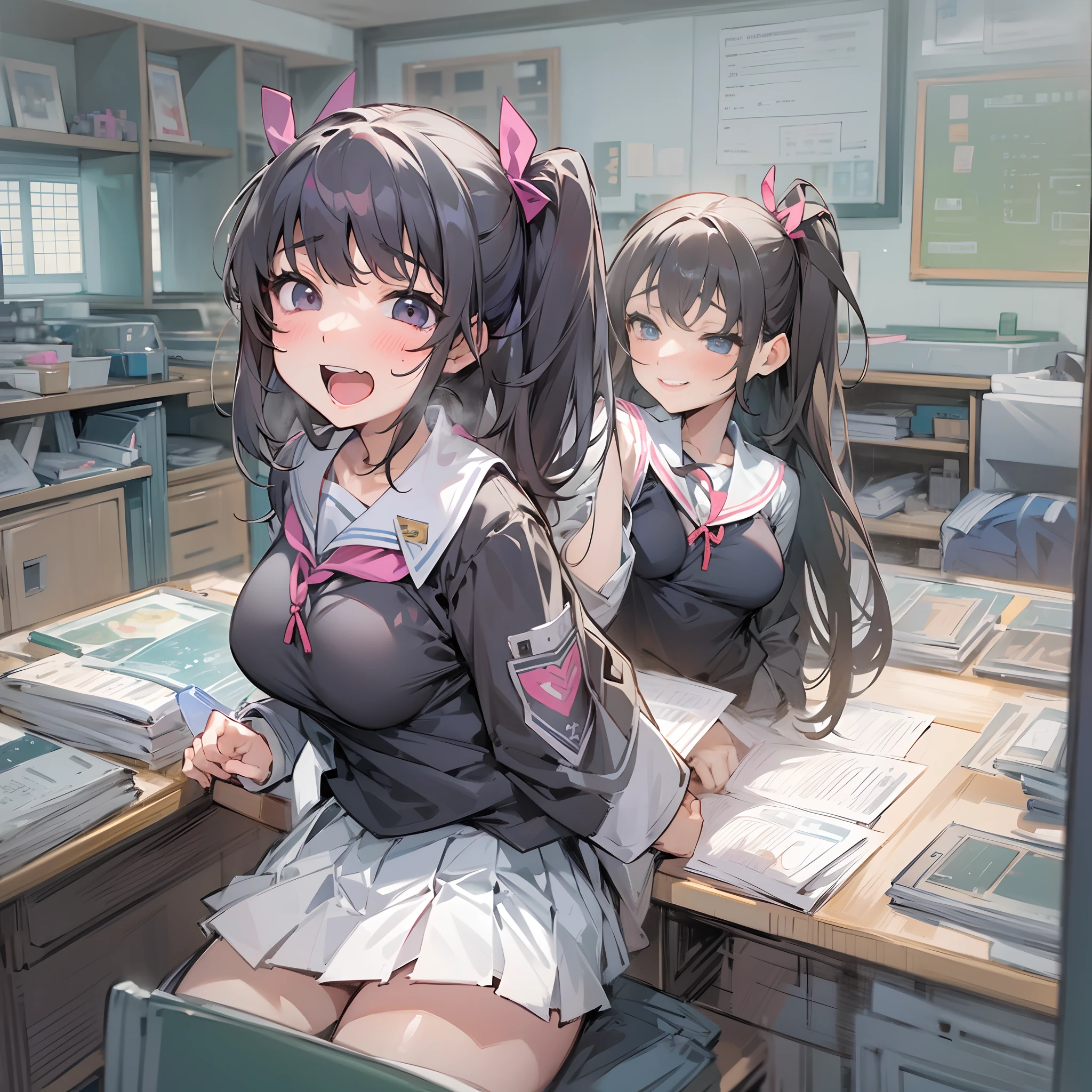 nsfw,a smile,pov,short stature,Lori,a junior high school student,A dark-haired,Twin-tailed,schools,Classroom,校服,bra very,skirt by the,Takushiage,huge tit,White pants,Pants shifting,both sexes,ssex,on desk,Normal bit,Sexual intercourse,insertion,vaginal,cum shots,Semen reflux