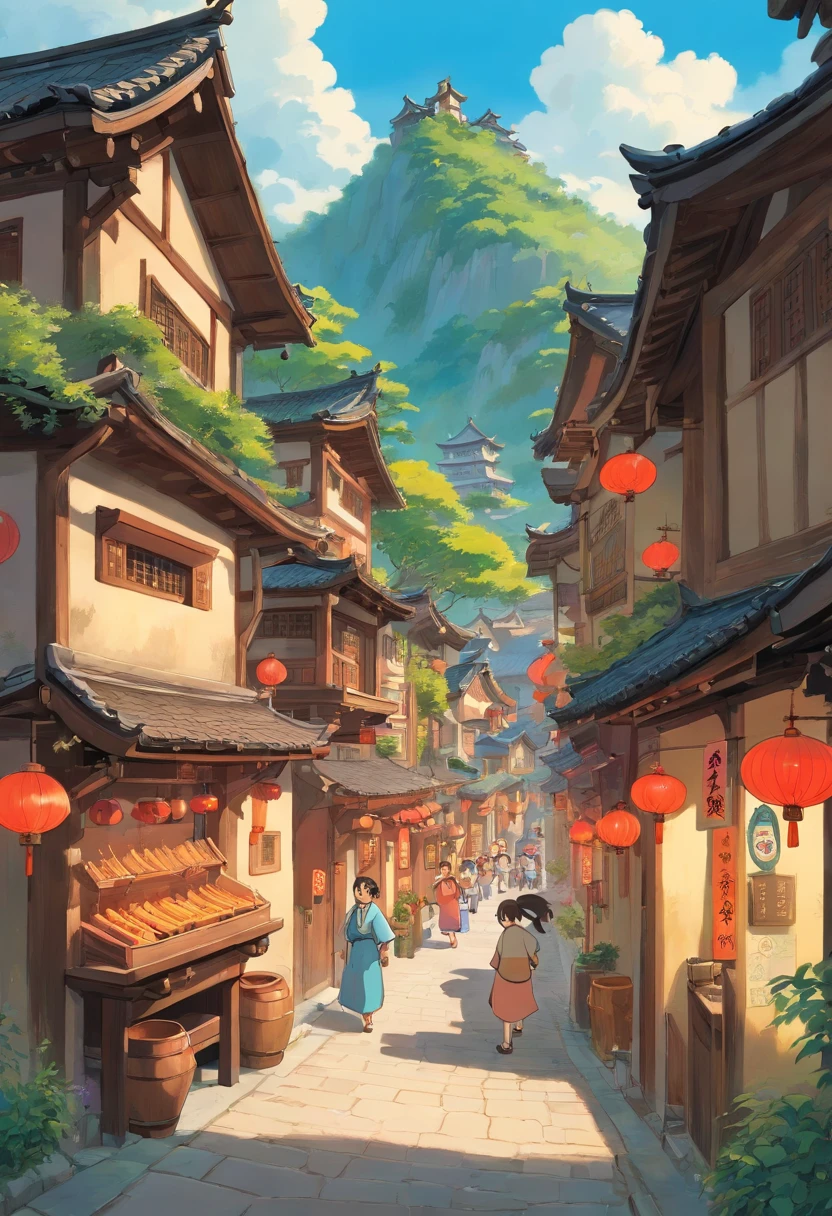 The buildings in the village are Zhuang culture, and a lot of people are celebrating, cheering, beating copper drums