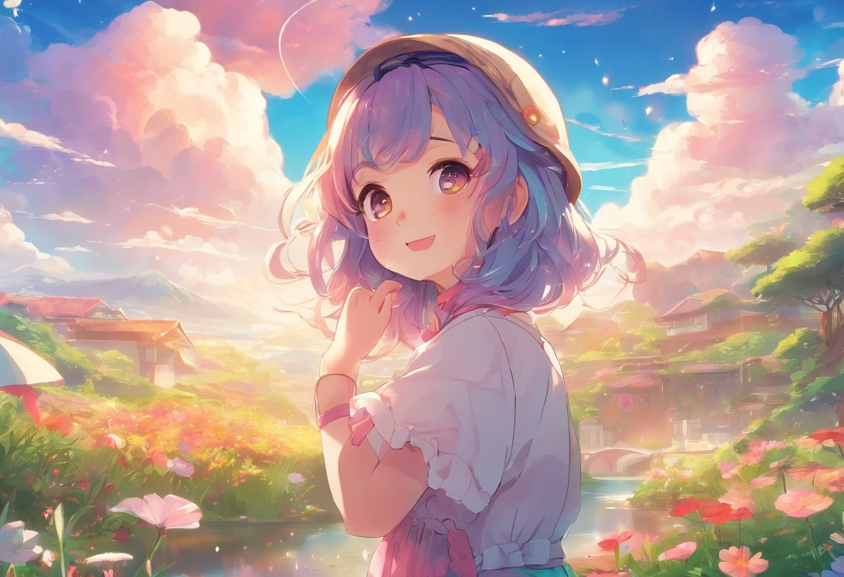 1 girl, eye, close up, Beautiful night sky, meteor shower, Beyond the Clouds, Enclosed water, Reflectors, Wide Angels, Breathtaking clouds, Wide Angle, by makoto shinkai, tomas kinkade, by james gilleard, by Holosomnia Landscape, nffsw, Volumetric lighting, Ray tracing, with an intricate, high details, Very detailed, deviantart, 4k vertical wallpaper,, Colorful, airy, Anime Illustration, anime nature wallpaper