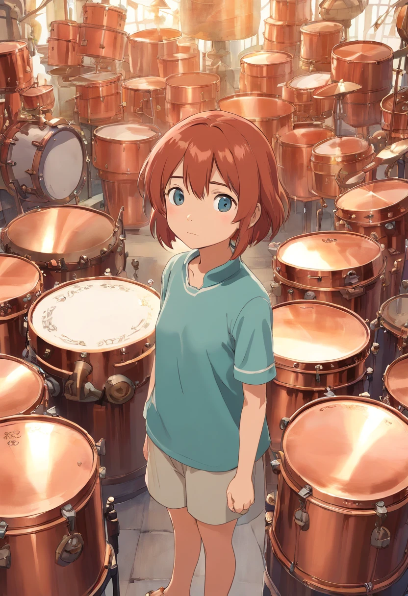 A lot of copper drums The background is white