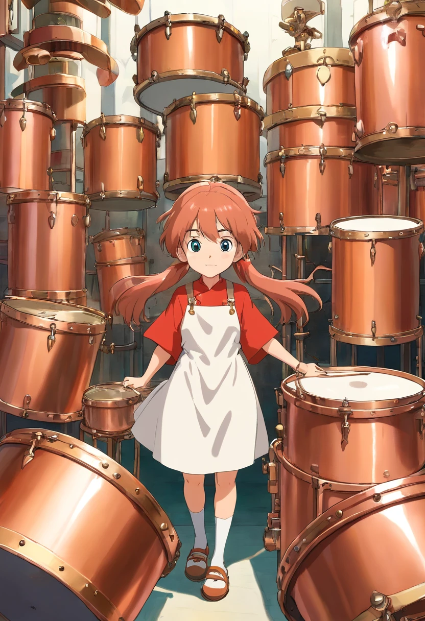 A lot of copper drums The background is white