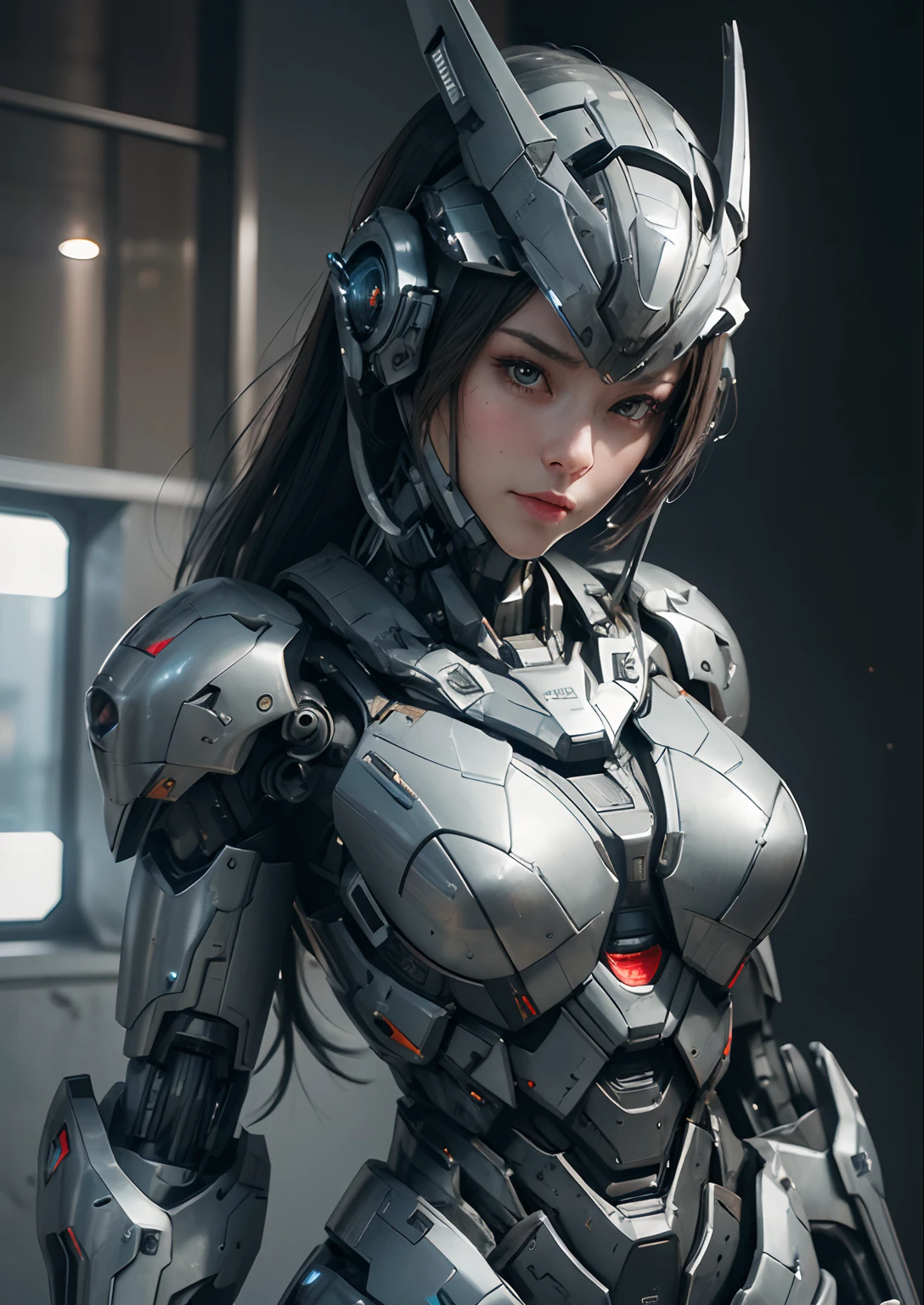 Textured skin, Super Detail, high details, High quality, Best Quality, hight resolution, 1080p, hard disk, Beautiful,(War Machine),(head gear),(full bodyesbian),beautiful cyborg woman,Mecha Cyborg Girl,Battle Mode,Girl with a Mecha Body,She wears a futuristic war machine weapon mech,Fulll body Shot
