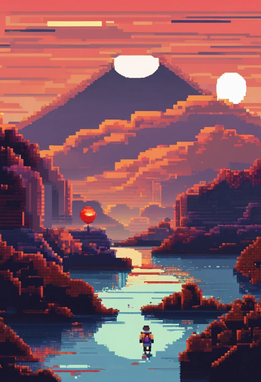 UPER Viewing Camera , chip , River, Soft light , a moon, Nuit, Boy , The artwork , masutepiece, Game View, Pixel Perfect