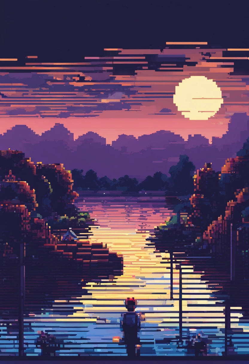 UPER Viewing Camera , chip , River, Soft light , a moon, Nuit, Boy , The artwork , masutepiece, Game View, Pixel Perfect