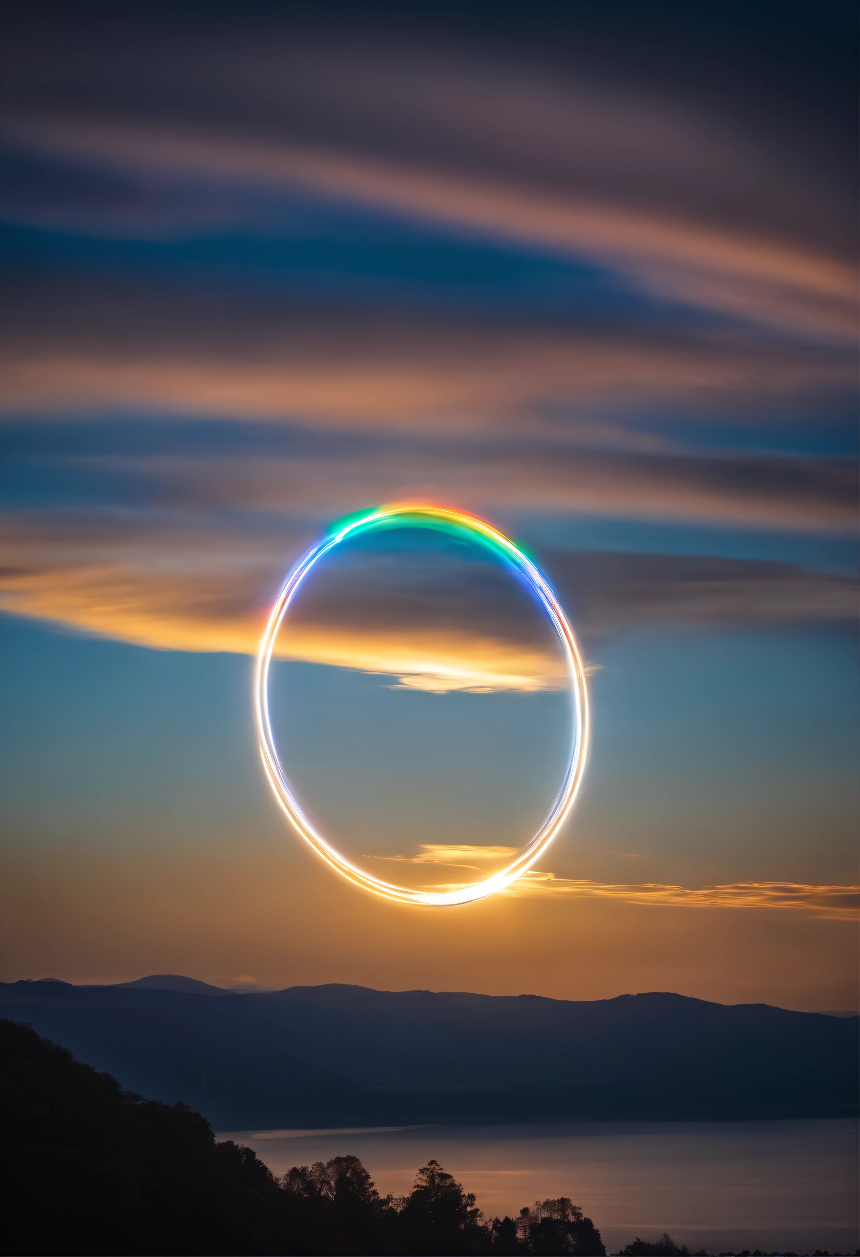 Close up of iridescent circle in the sky, ethereal rainbows, Rainbow clouds, A very colorful heaven, Rainbow clouds, Holy Light Halo, sunny rainbow galaxy stormy sea, Rainbow in the sky, Optical Synchrotron Halo, ethereal rainbow nimbus, Prism Halo, bright rainbow nimbus, a glowing halo, Iridescent sky, Heavenly Light, Beautiful images ever created