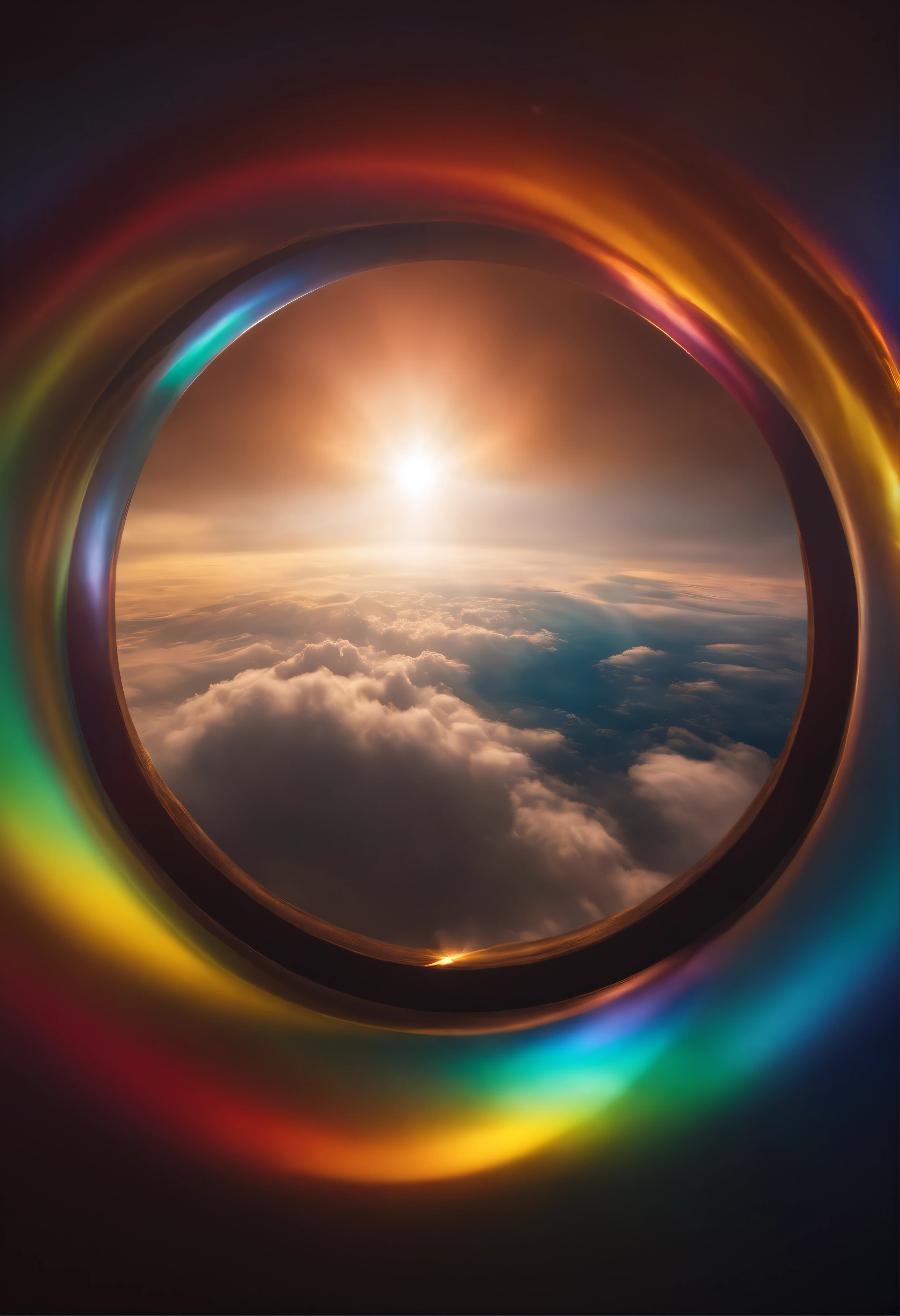 Close up of iridescent circle in the sky, ethereal rainbows, Rainbow clouds, A very colorful heaven, Rainbow clouds, Holy Light Halo, sunny rainbow galaxy stormy sea, Rainbow in the sky, Optical Synchrotron Halo, ethereal rainbow nimbus, Prism Halo, bright rainbow nimbus, a glowing halo, Iridescent sky, Heavenly Light, Beautiful images ever created