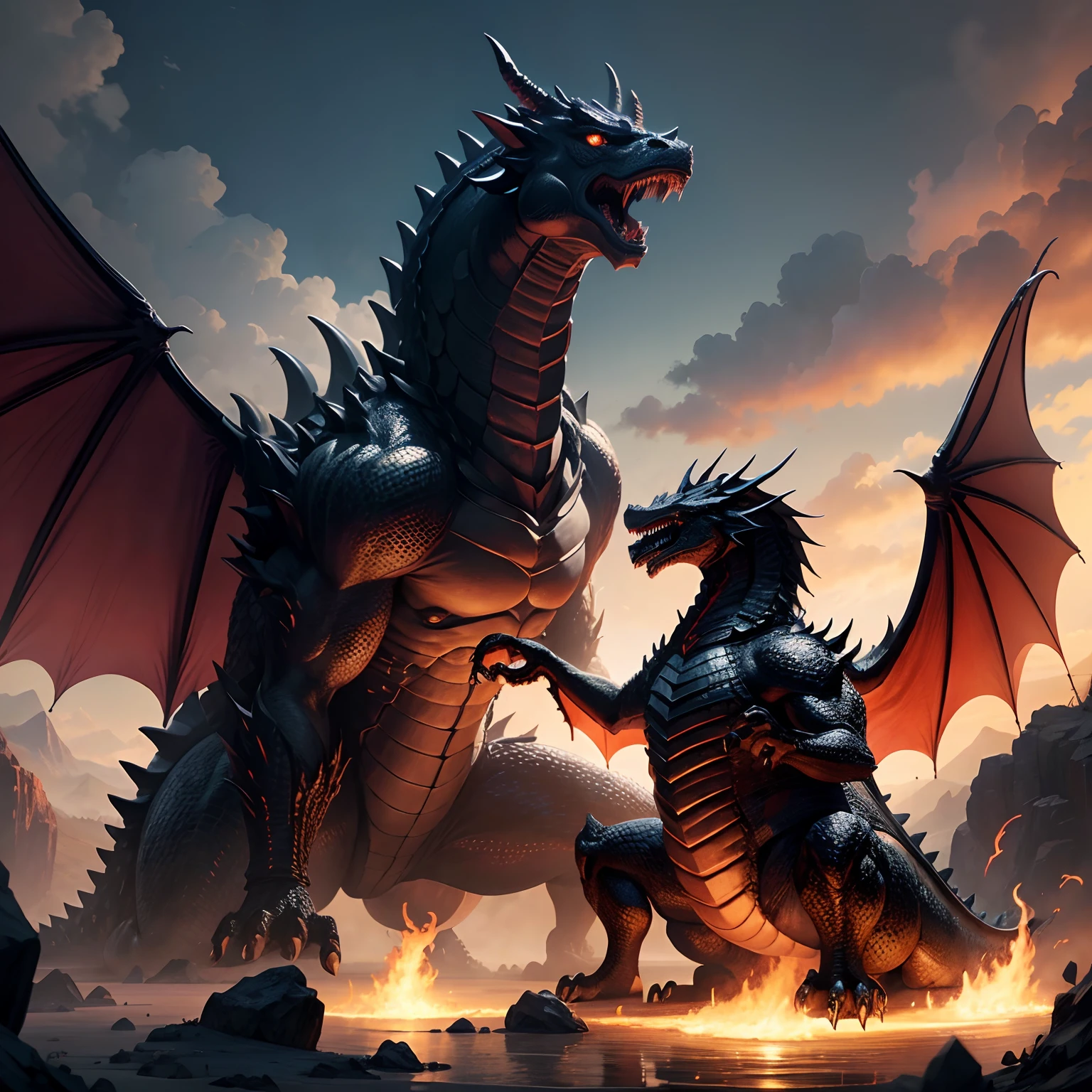 Giant dragon,Black Dragon,The dragon,myth,masterpiece,The Monster,超A high resolution,Fantasy world,in isekai,8K,fiction,Blowing fire