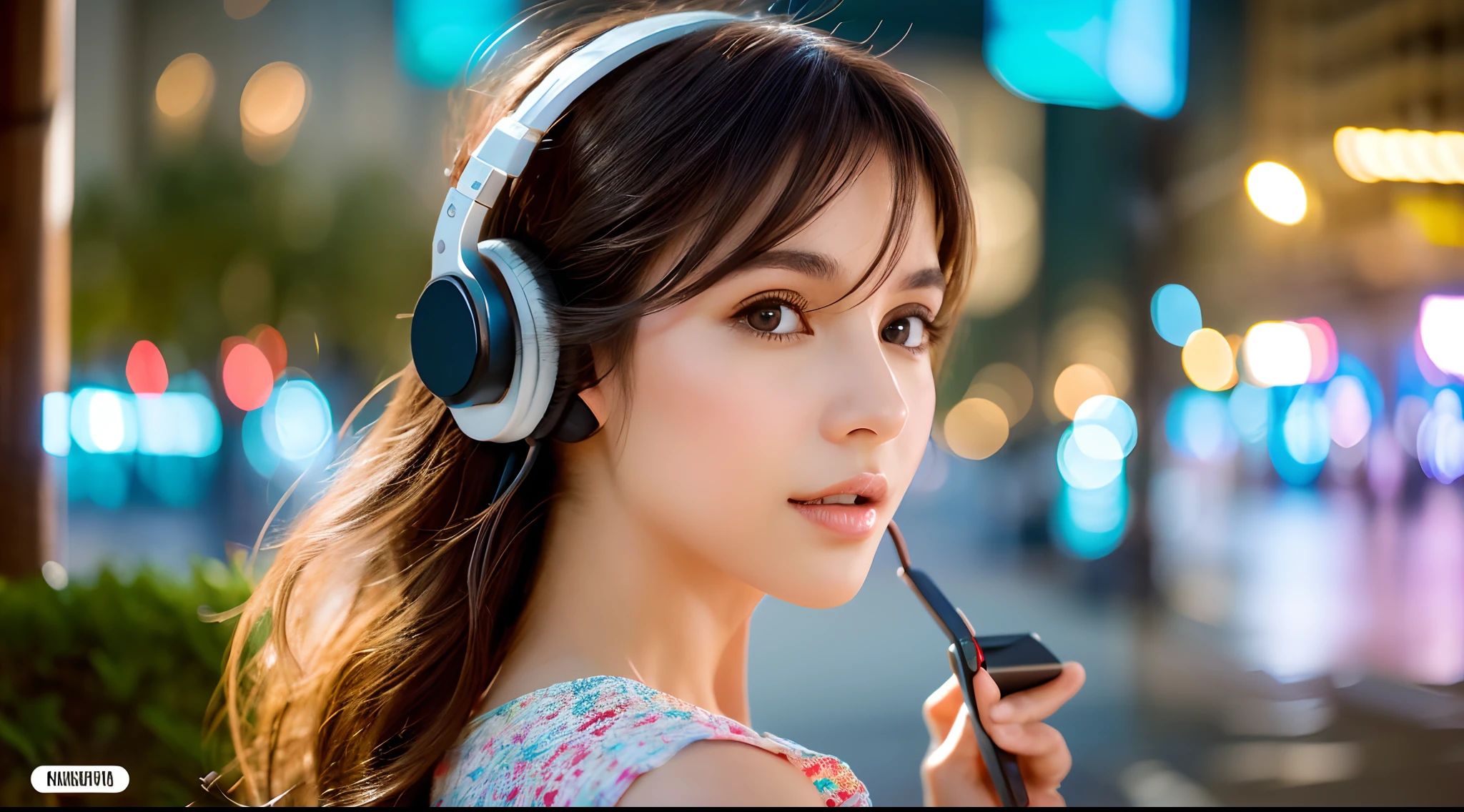 usando fones de ouvido,anime,master part:1.2,Retratos,(best quality,4k,8k,Altas),HDR,UHD,ultra-detalhado,Realistic,
Fundo da cidade,fotorrealista:1.37,vivid colors,foco nítido,Physically-based rendering,profissional,
olhos muito detalhados,beautiful lips,Music lover,cabelos longos,roupa da moda,Pose legal,Grafite de rua,poster background,
Arte de Conrad Roset e Ilya Kuvshinov