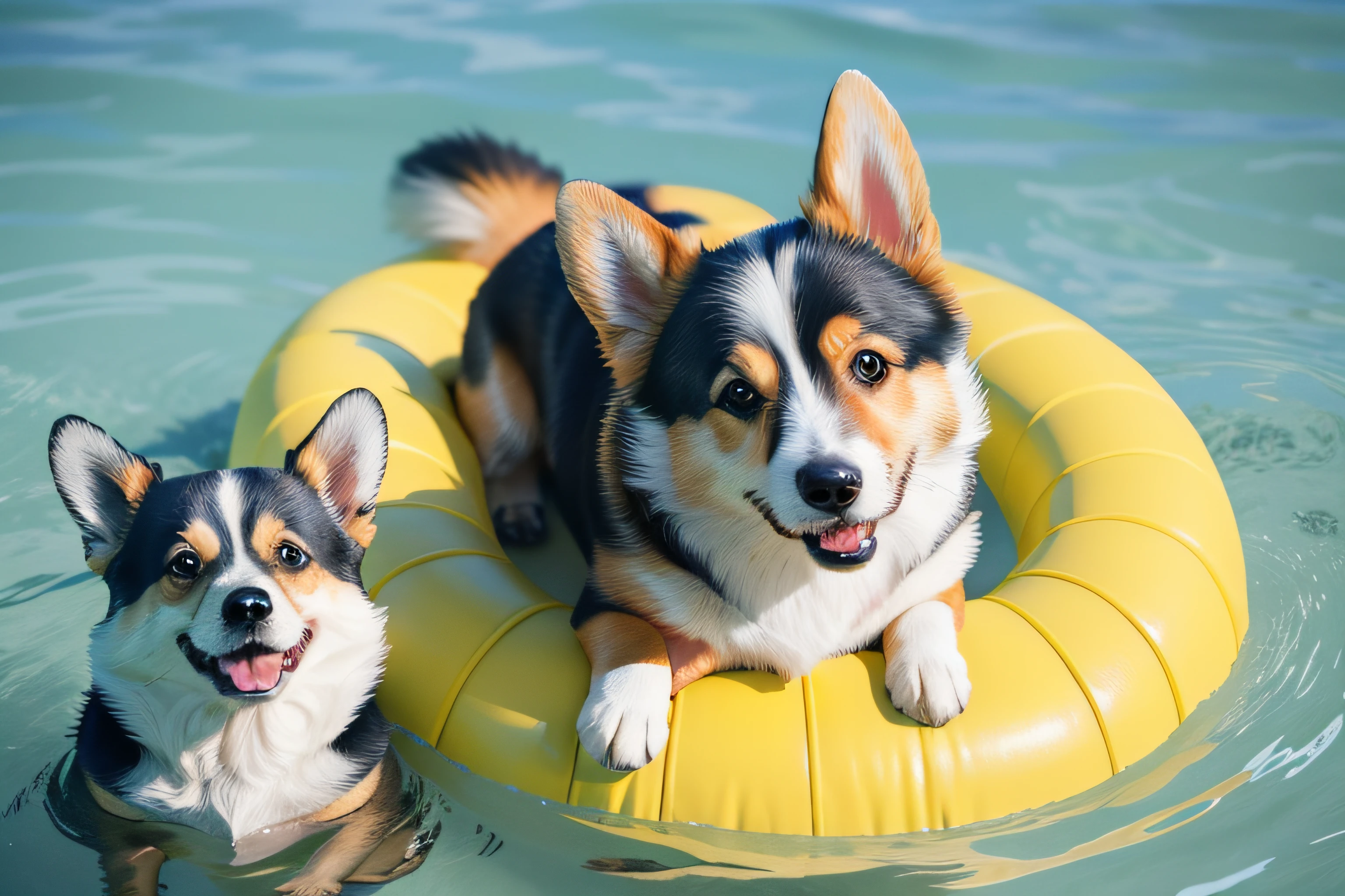Dogs have life rings and dogs in the water, lovely digital painting, Cute detailed digital art, cute corgi, cute detailed artwork, digital painting highly detailed, Highly detailed illustration, corgis in no man's sky, Realistic illustration, highly detailed digital painting, Corgi, Detailed 2D illustration, Ultra-Realistic Illustrations, hyper detailed illustration, adorable digital art