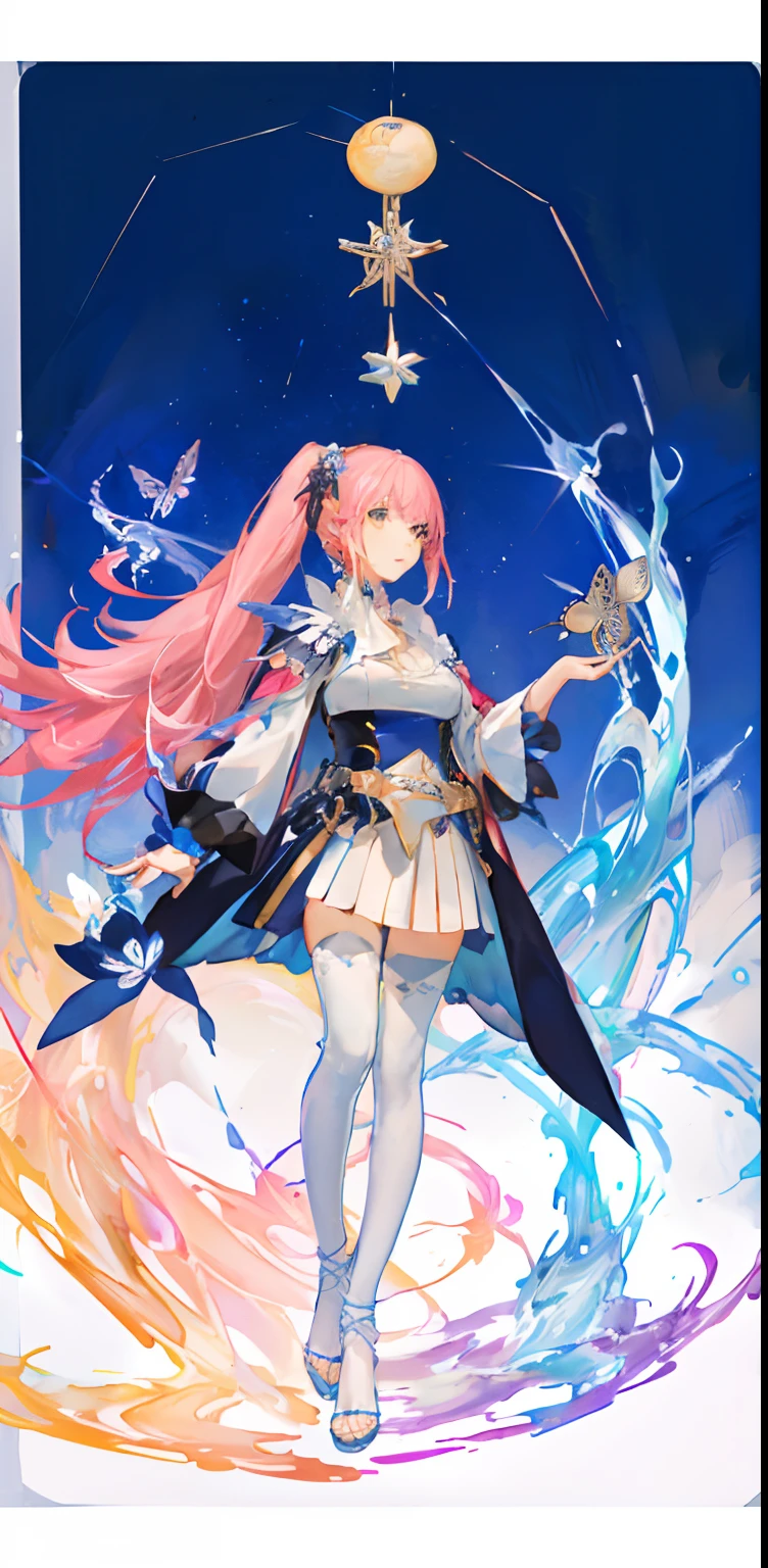 (Golden Ratio: 1.2),(Rose Graffiti:1.2),(Fault Color:1.3),[(White:1.4)::10],(Full-body:1.2),(Ultra Detail:1.3),(Tarot:1.6),(Magician:1.6),(Magician: Tarot): 1.6), (Paper: 1.2), (Fairy: 1.6), (Fairy Wings: 1.2), Full body, standing in the air, (Cool: 1.2), (Red Long Hair),(Butterfly Hair Ornament),( Floral Hair Ornament: 1.0),((Sandals,Rocket)),(Colorful Cocktail Long Dress:1.0)+ (Loose Sleeve Coat:1.3)+(Floating Colorful Tassel and Ribbon: 1.2),(White Stockings: 1.2),(Multicolored Ink Paper Flowers Growing on Face:1.2),(Colorful Flower Sea:1.3),(Chaotic Geometric Image:1.3 ), (Negative space: 0.8), (Drawing board: 1.3), (Ether Colorful Ink Flow: 1.3)
