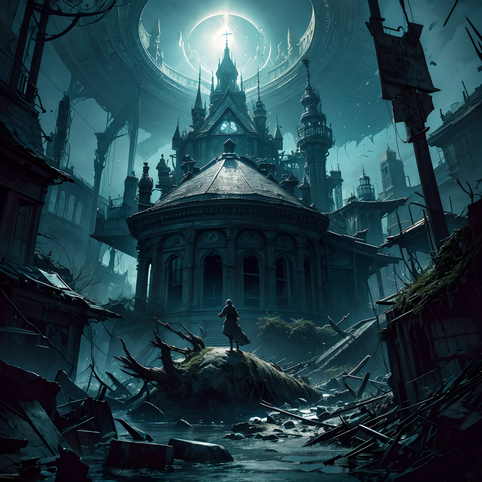 Sicherlich, Hier ist ein Szenario, das von den Werken von H inspiriert ist.p. Lovecraft:

In the desolate and forgotten seaside town of Innsmouth, wo die salzige, Corrosive sea endlessly crashes against crumbled, moosbewachsene Klippen, Eine unheimliche und uralte Gegenwart zeichnet sich ab. The city is shrouded in eternal darkness, as if Heaven itself had abandoned this deserted place.

The decaying architecture of Innsmouth tells a story of faded splendour, with its dilapidated Georgian and Victorian buildings. Signs of former prosperity mingle with signs of neglect, And a sense of impending doom is in the air. Unter den morschen Balken und rissigen pflastersteinen verbergen sich Geheimnisse, die jeden, der sie entdeckt, an den Rand des Wahnsinns.

Die Einwohner von Innsmouth sind ebenso beunruhigend, with their unnatural, fish-like facial features and eyes, die ein Wissen verraten, that is beyond human understanding. Sie bewegen sich in einer unheimlichen, Synchrontanz, as if they were under the rule of antiquity, Wassergottheiten, die in den dunkelsten Tiefen des Meeres leben.

Inmitten des Verfalls und des unheimlichen Schreckens, The sea itself seems to take on a sentient malice. Die Wellen tragen einen jenseitigen Chor von Stimmen, Whispers of cosmic horrors, Und in den Wassern wimmelt es von Kreaturen, die nicht aus diesem Reich stammen, as if the sea had given birth to monstrosities from the abyss.

Der protagonist, Ein ahnungsloser Reisender, who have stumbled upon this nightmarish realm, Fighting with your own mind, as you learn about the city's horrific history and evil forces, die sie verbinden, aufdecken. The line between reality and delusion is blurred, And the ancient evil, that lurks beneath the surface, droht sie zu verschlingen.