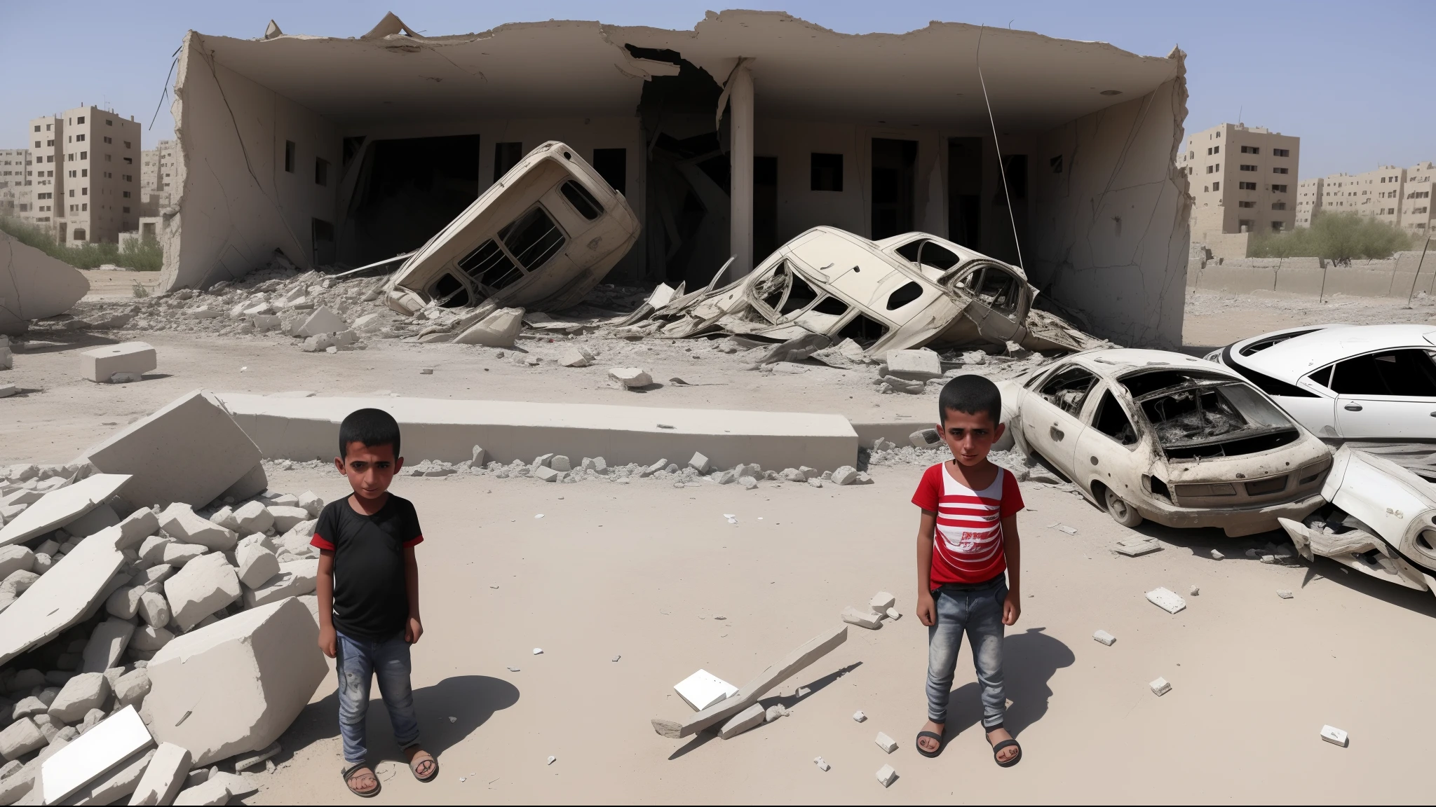 A Palestinian child amid the wreckage of war