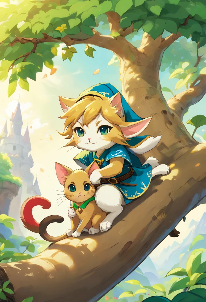 cute cat and mouse on a tree