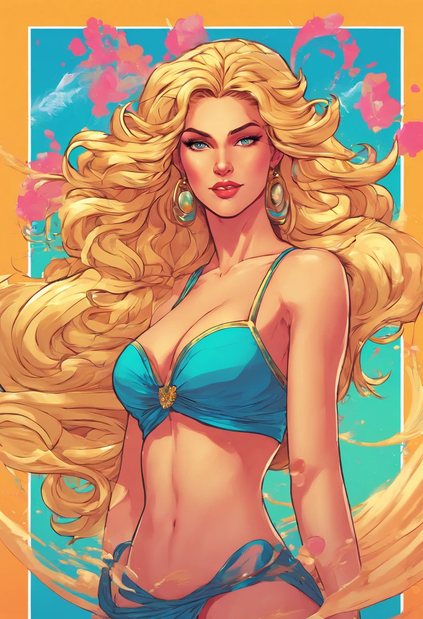 1 greek goddess, blonde, long wavy hair, aphrodite, venus, half body, masterpiece, high quality big boobs, splash art