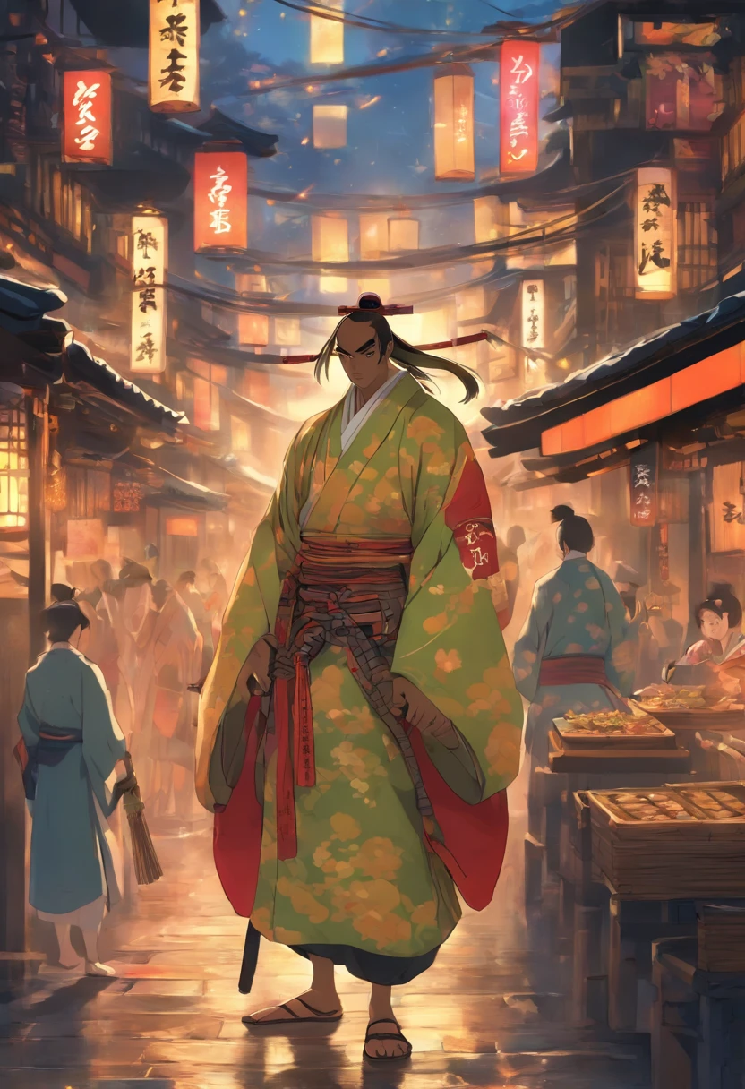 japanese street, Useful Loha, Street food, Japan samurai on the street.in the edo era、