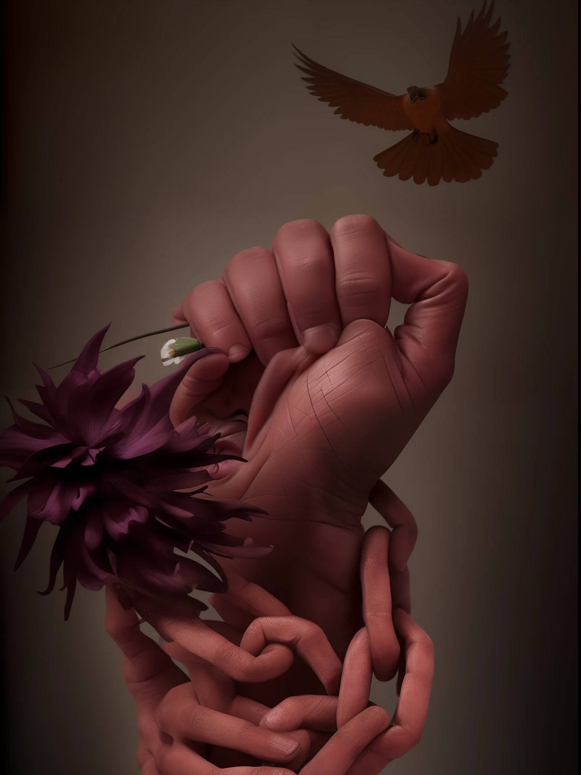 A closeup of a person holding a chain with a flower in his hand, inspirado em Igor Morski, Directed by: Yehia Dessouki, Directed by: Michel Kikoine, Directed by: Alison Geissler, Directed by: Igor Morski, beautiful artwork, Stefan Koidl, Directed by: Willy Bo Richardson, shackles in his hands, beautiful depiction, imagens poderosas, lutador pela liberdade