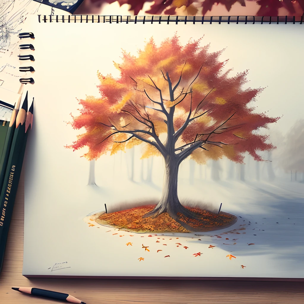 A pencil sketch with autumn theme and also indicating the pain in the heart