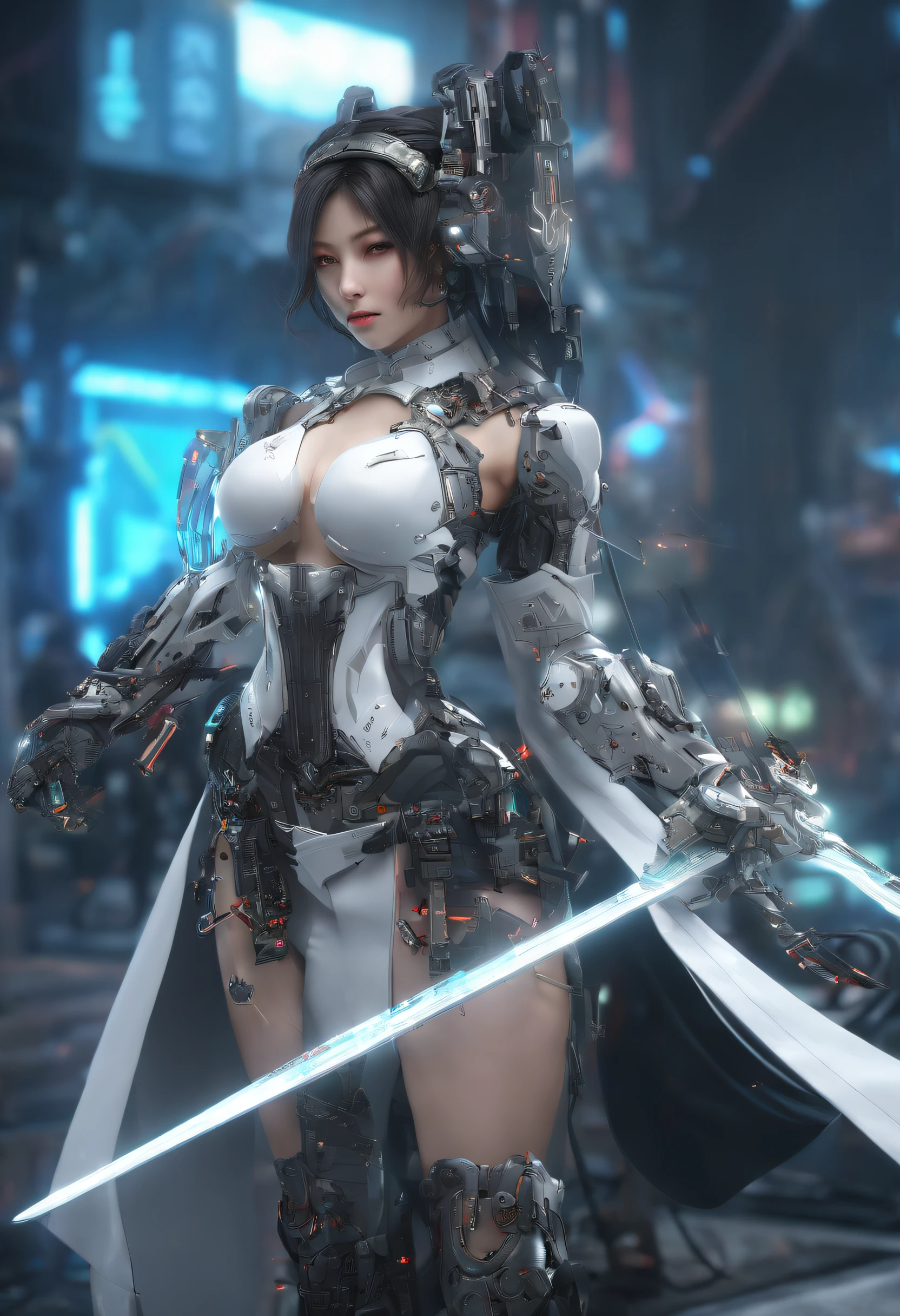 a close up of a woman in a white dress with a sword, a character portrait by Yang J, trending on CGSociety, Fantasy art, Beautiful character painting, Guviz-style artwork, Guviz, White Hanfu, Flowing white robe, full-body wuxia, epic exquisite  character art, Stunning character art, beautiful female assassin