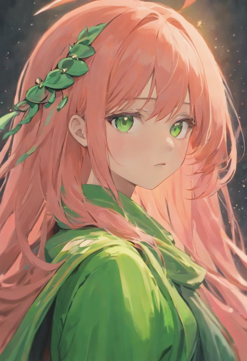 Green eyes, close-up of a person with long pink hair and green scarf, beautiful anime portrait, detailed digital anime art, anime girl with long hair, anime style portrait, detailed portrait of anime girl, beautiful anime art style, detailed anime character art, clean detailed anime art, high quality anime art style, anime girl portrait, beautiful anime girl, cute anime girl portrait