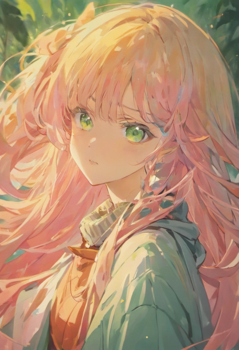 Green eyes, close-up of a person with long pink hair and green scarf, beautiful anime portrait, detailed digital anime art, anime girl with long hair, anime style portrait, detailed portrait of anime girl, beautiful anime art style, detailed anime character art, clean detailed anime art, high quality anime art style, anime girl portrait, beautiful anime girl, cute anime girl portrait