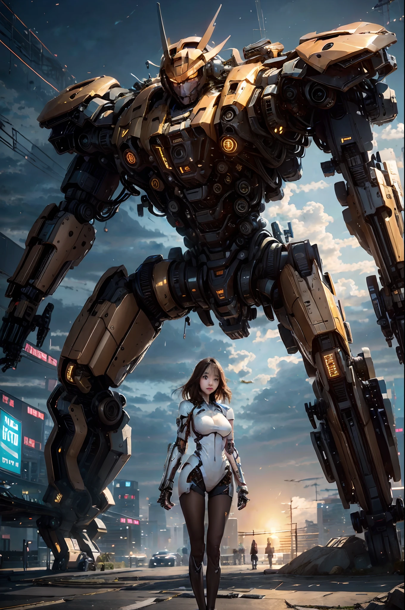 （（tmasterpiece，best qualtiy）），Large mechanical robot structure，1girl stands in front of the audience，
Guviz-style artwork, cyberpunk anime girls mecha, trending on cgstation, Guviz, by Russell Dongjun Lu, Digital cyberpunk anime art, Ross Tran 8 K, Guweiz on ArtStation Pixiv, girl in mecha cyber armor,(Dynamic pose, Tumbling:1.5),