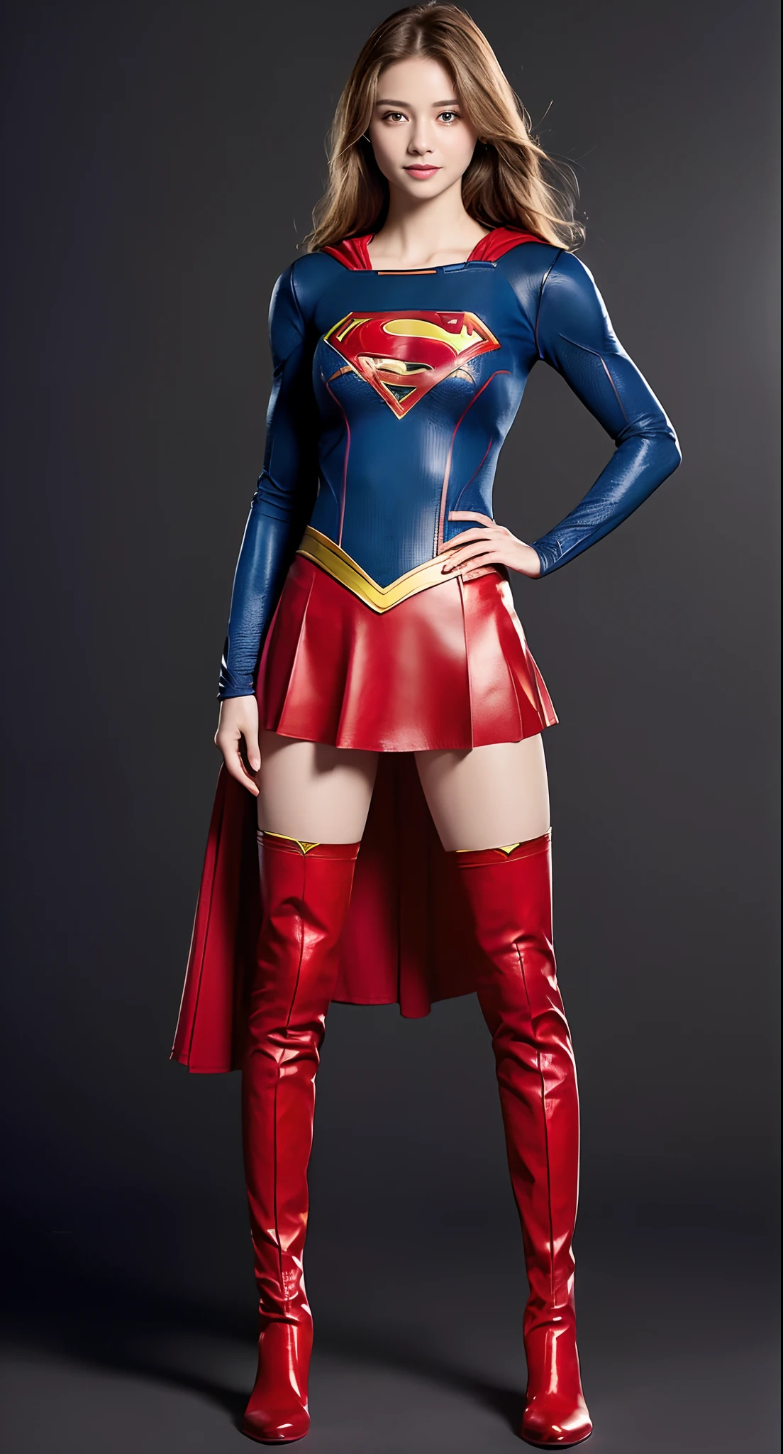 Asian Beautiful Girl、Bloody、Bleeding、Bloodbath and suffering、Done、defeated、Defeated by enemies、(((Wear black tights on your beautiful legs.)))、(((beauty legs)))、(((facial expression of smile)))、((((Make the most of the original image)))、(((Supergirl Costume)))、(((beautiful hairl)))、(((Suffering)))、(((Feet must necessarily be worn with black tights)))、(((You need to wear red boots)))、((Top image quality、8K))、((top-quality、8K、​masterpiece:1.3))、(((Keep your background simple)))、Crisp focus:1.2、Beautiful woman with perfect body shape:1.4、Slender Abs:1.2、a wet body:1.5、Highly detailed facial and skin texture、8K