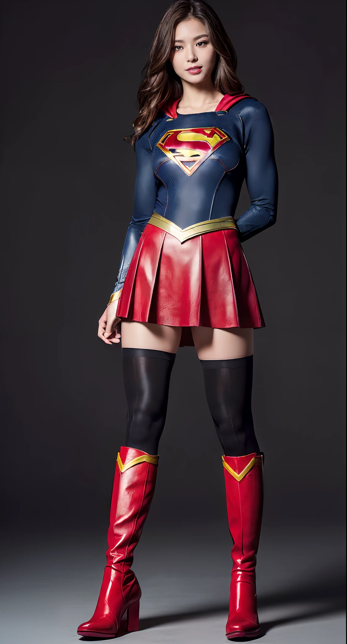 Bloody、Bleeding、Bloodbath and suffering、Done、defeated、Defeated by enemies、(((Wear black tights on your beautiful legs.)))、(((beauty legs)))、(((facial expression of smile)))、((((Make the most of the original image)))、(((Supergirl Costume)))、(((Beautiful short hair、The hair)))、(((Suffering)))、(((Feet must necessarily be worn with black tights)))、(((You need to wear red boots)))、((Top image quality、8K))、((top-quality、8K、​masterpiece:1.3))、(((Keep your background simple)))、Crisp focus:1.2、Beautiful woman with perfect body shape:1.4、Slender Abs:1.2、a wet body:1.5、Highly detailed facial and skin texture、8K