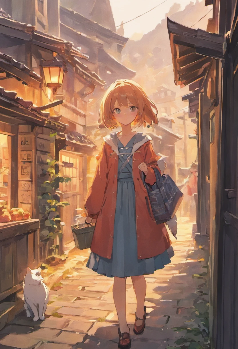 Girl with a cat in the village