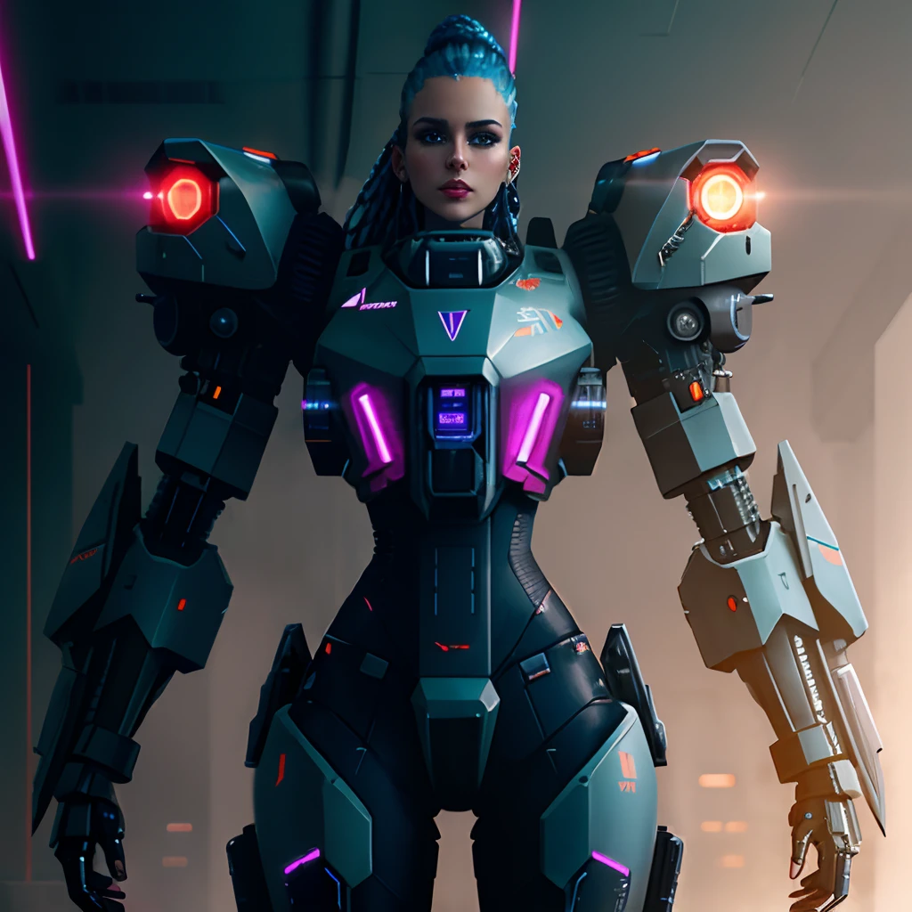 Cyberpunk-inspired black sci-fi mech equipped with twin knives
