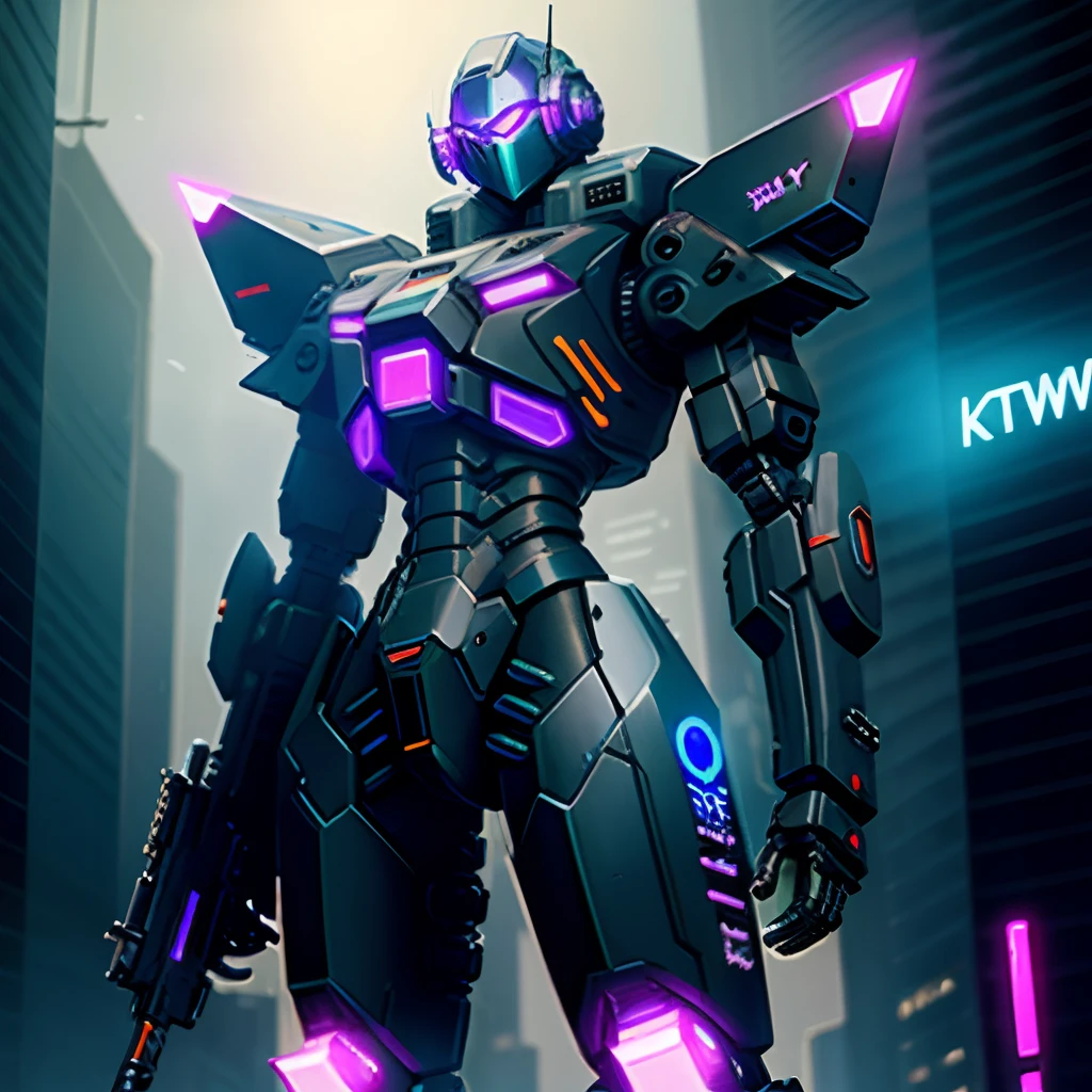 Cyberpunk-inspired black sci-fi mech equipped with twin knives