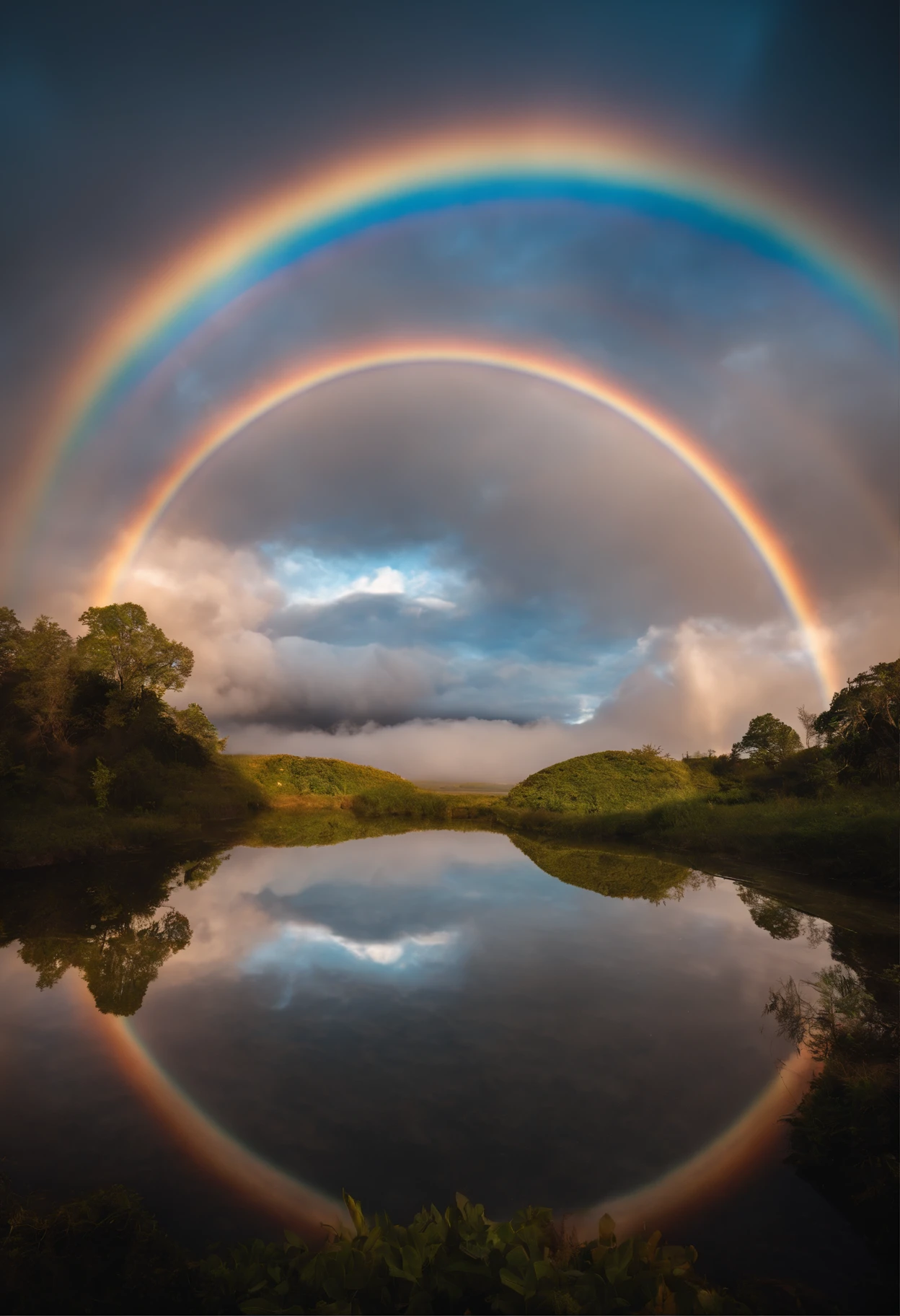 A close-up of a rainbow-colored circle in the sky. The scene features a rainbow that resembles air and is filled with rainbow-colored clouds. This is a very colorful heaven. The clouds are rainbow-colored and lit by a holy light halo. The scene also includes a clear rainbow galaxy and a stormy sea. A rainbow is visible in the sky, surrounded by a light synchrotron halo. The scene also features an air-like rainbow nimbus and a bright rainbow nimbus, as well as a prism halo. The space shines with rainbow colors, illuminated by heavenly light. This is one of the most beautiful images ever created.