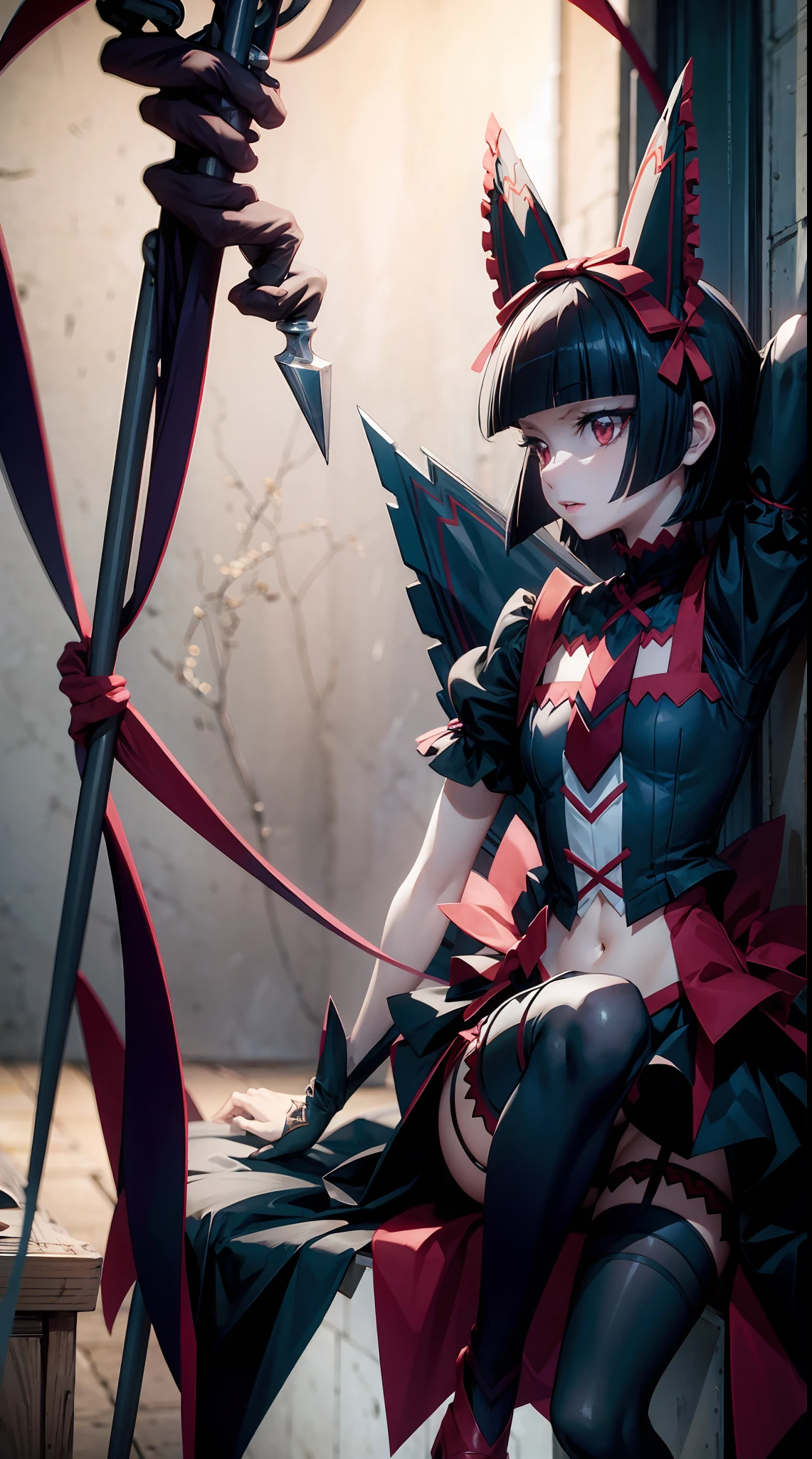 Rory Mercury, Rory Mercury, black  hair, blunt bangs, hime cut, hair ornament, black lipstick, hairlong, cute face, makeup, (small chest:1.2), (red eyes:1.5), BREAK Gothic underwear, the perfect body (little chest:1.3) Hornny, BREAK in full growth, red shoes, BREAK Black Stockings, Black Gloves BREAK, black thighs, garter straps, gloves, gotik, Hair Bow, Detailed Gothic Fashion, puffy short sleeves, puffy sleeves, short sleeves, thights, BREAK, starry night sky, night city, BREAK looks at the viewer, BREAK (Masterpiece:1.2), Best Quality, High Resolution, Ultra HDR, Unity 8k壁纸, (illustartion:0.8), (beautiful detail eyes:1.6), extremely detailed face, perfect  lighting, extremely detailed CGI, (perfect arms, Perfect Wrist, two arms, five fingers on the hand, red manicure, Detailed fingers, perfect anatomy),