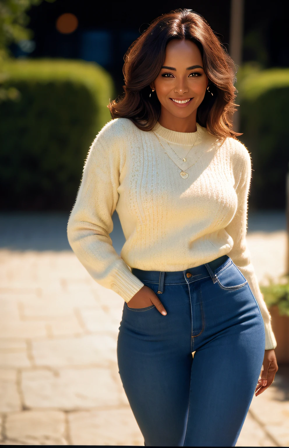 SeaArt Bot Txt2Img Default 03:43:53 beautiful mature Lous college girl, nice sweater and tight jeans, walking in the middle of the steet in India((slim, petite)), photorealistic, photo, masterpiece, realistic, realism, photorealism, high contrast, photorealistic digital art trending on Artstation 8k HD high definition detailed realistic, detailed, skin texture, hyper detailed, realistic skin texture, armature, best quality, ultra high res, (photorealistic:1.4),, high resolution, detailed, raw photo, sharp re, by lee jeffries nikon d850 film stock photograph 4 kodak portra 400 camera f1.6 lens rich colors hyper realistic lifelike texture dramatic lighting unrealengine trending on artstation cinestill 800 beautiful smile. smiling at the camara, big butt, and proud.
