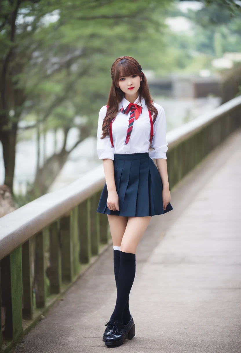a miniskirt、Oversized socks、Beautiful makeup、hi-school girl、Uniform Cosplay