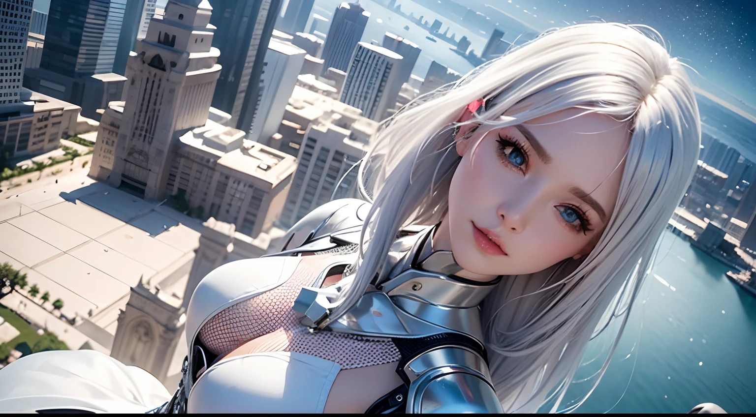 See the city from above,The scene is magnificent,A beautiful woman strode wildly,The sky is out of phase,Big galaxy,Big Mars,Great river,the ocean,large waves,8K high-definition,realistic visual effects,attractive beautiful,dramatic contrast,Gentle lighting,Delicate warmth,the soft light,hyper HD, Extremely colorful,best qualityer,perfect female shape,HighDynamicRange,long eyelasher,Unbeatable masterpiece,Snow-whiteskin,putting makeup on, Sexy goddess,Large metal mechanical gears,Strange sky,8K high quality,A pair of big eyes are beautiful and moving,White skin,Makeup,Sexy outfit,A beautiful girl,Sexy goddess,Sexy outfit,Wear white lace,With silver,Snow-white skin,Feminine pose,Fly in the air,Strange sky,8K high-definition,mirage,Over large cities,chies,Grand Theatre,European-style architecture,modern urban,Buildings,Giant statue,The sky is full of auspicious clouds,