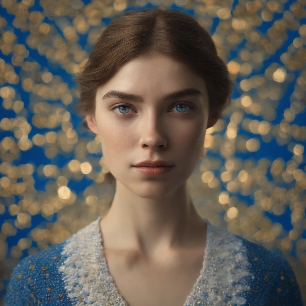 (symmetry),centered, a ((fermer)) un portrait, (jeune femme ), une jeune femme blanche avec le visage de Marguerite Moreau, mince avec de beaux cheveux long chatains clair ,Dressed in a long white and blue dress,35 mm, peau nu naturelle, Hyper detailed eyes, hyper realistic, Detail of clothing, Texture 8k, 8k, insane detail, intricate high detail, hyperdétaillés, Realstic, soft cinematic light, Hdr, ((((cinematic look)))), Background dim light dark, complexe, elegant, highly detailed