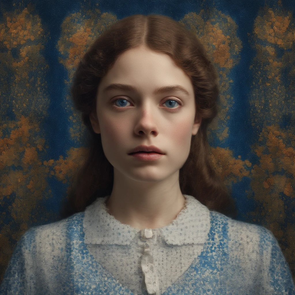 (symmetry),centered, a ((fermer)) un portrait, (jeune femme ), une jeune femme blanche avec le visage de Marguerite Moreau, mince avec de beaux cheveux long chatains clair ,Dressed in a long white and blue dress,35 mm, peau nu naturelle, Hyper detailed eyes, hyper realistic, Detail of clothing, Texture 8k, 8k, insane detail, intricate high detail, hyperdétaillés, Realstic, soft cinematic light, Hdr, ((((cinematic look)))), Background dim light dark, complexe, elegant, highly detailed