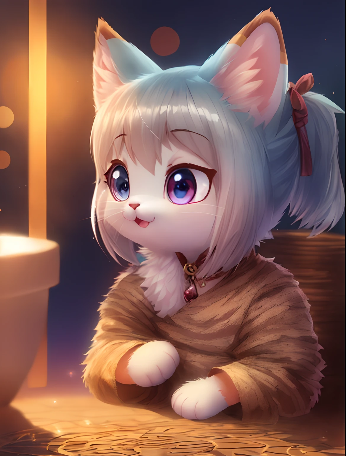 A cat with big ears with a stiff face