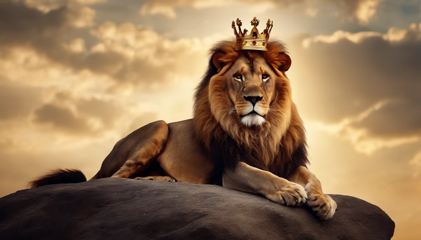 A close up of a lion with a crown on its head - SeaArt AI