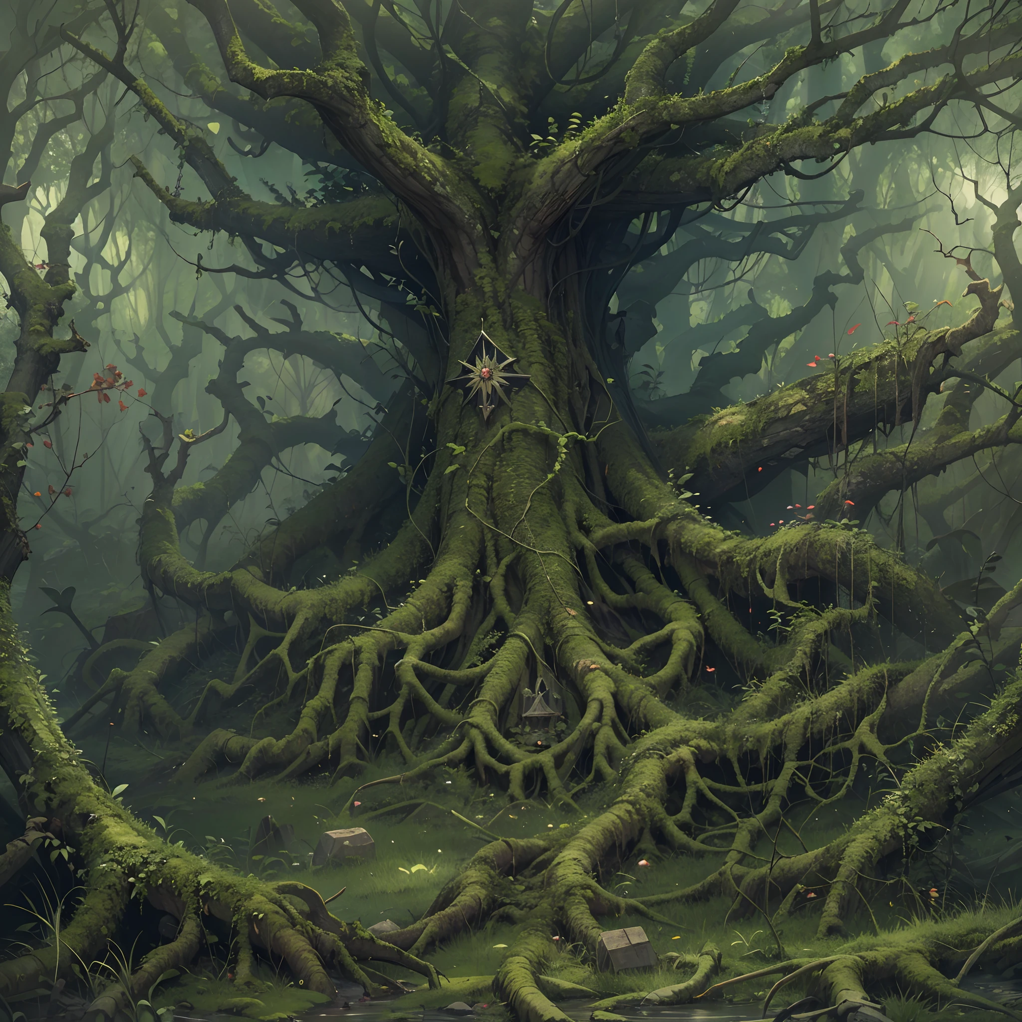 A naked woman entangled in leafy vines on a hiltop root, body covered in moss, entangled in roots of vines, roots of leaves covered, beautiful woman, big breasts, legs open showing pussy, big plant fucking her pussy, mossy tree roots piercing her pussy, wet vanina, sensual body, big breasts, short wavy hair, beautiful Asian woman, jav idol actress, tied up with tree roots, misty forest mountains, very realistic, very realistic,