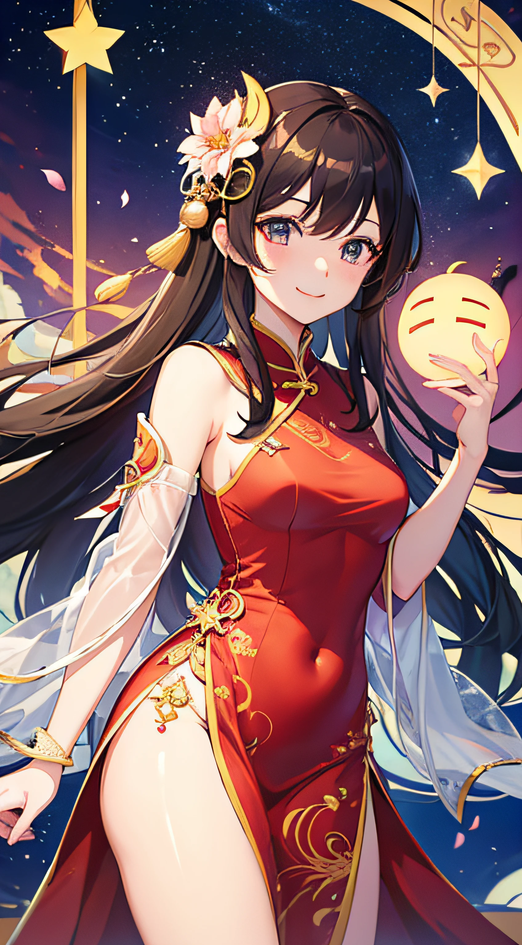 jin liu honkai star rail, chinese dress, smile face, beautiful anime girl
